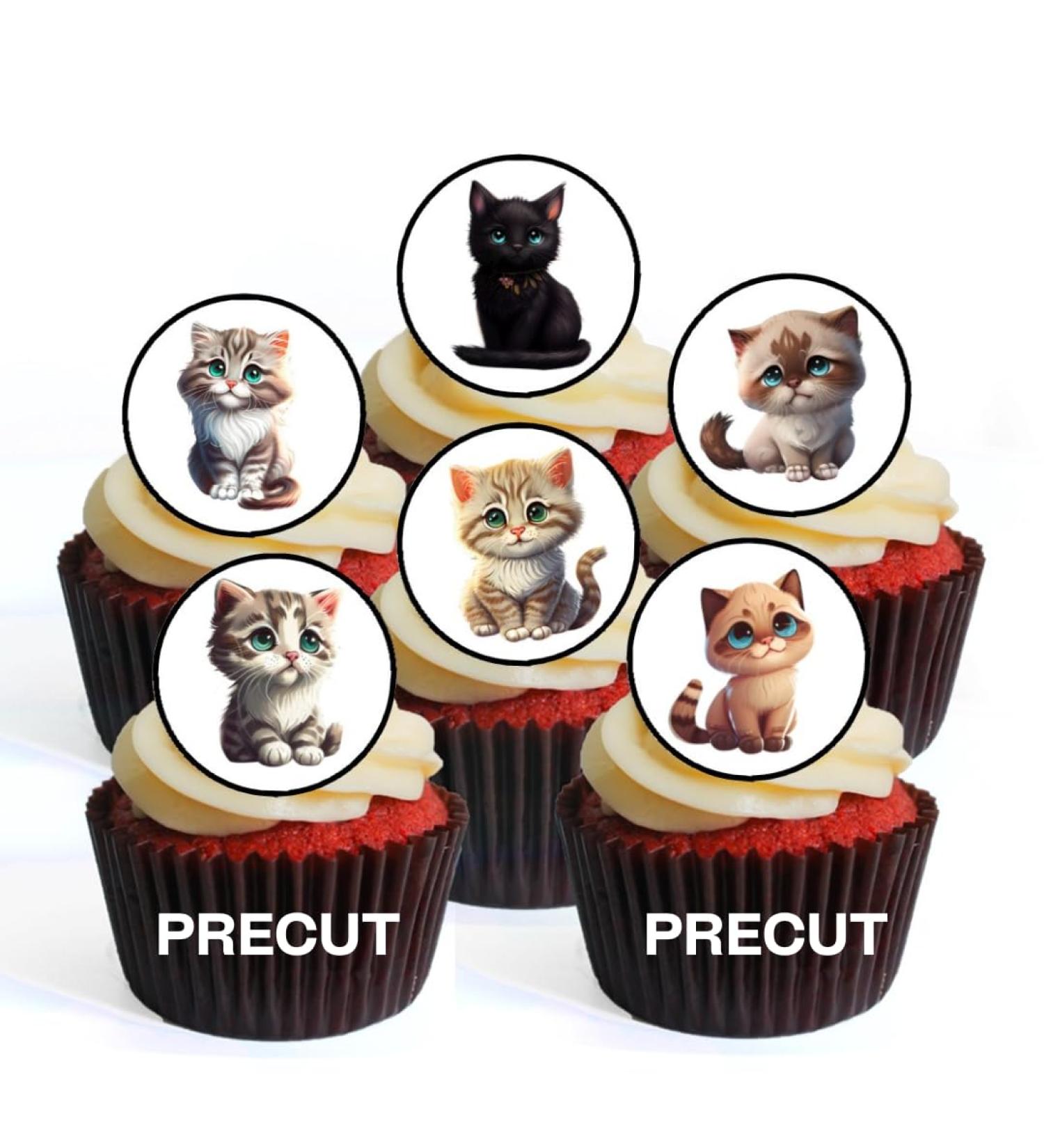 PRECUT Cute Cats Edible Cupcake Toppers - Cat Lover Theme Premium Thickness SWEETENED VANILLA - wafer card disc cake decorations (Pack of 24) - Buy Online on SooperMarket.com