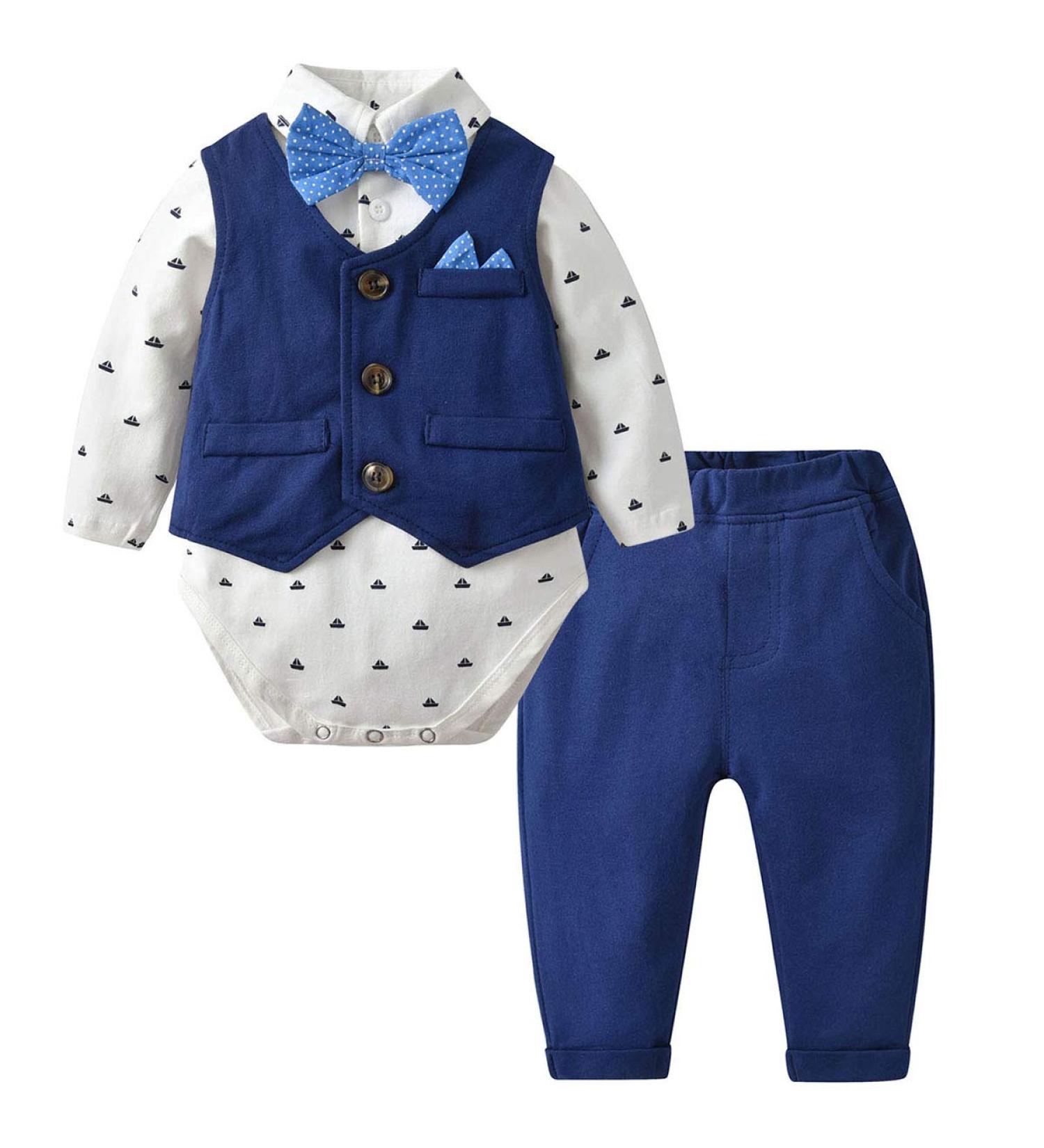 Famuka Baby Boy Formal Outfit Suit | 3 Piece Gentleman Tuxedo Set with Bows | Navy, 3-6 Months - Buy Online on SooperMarket.com