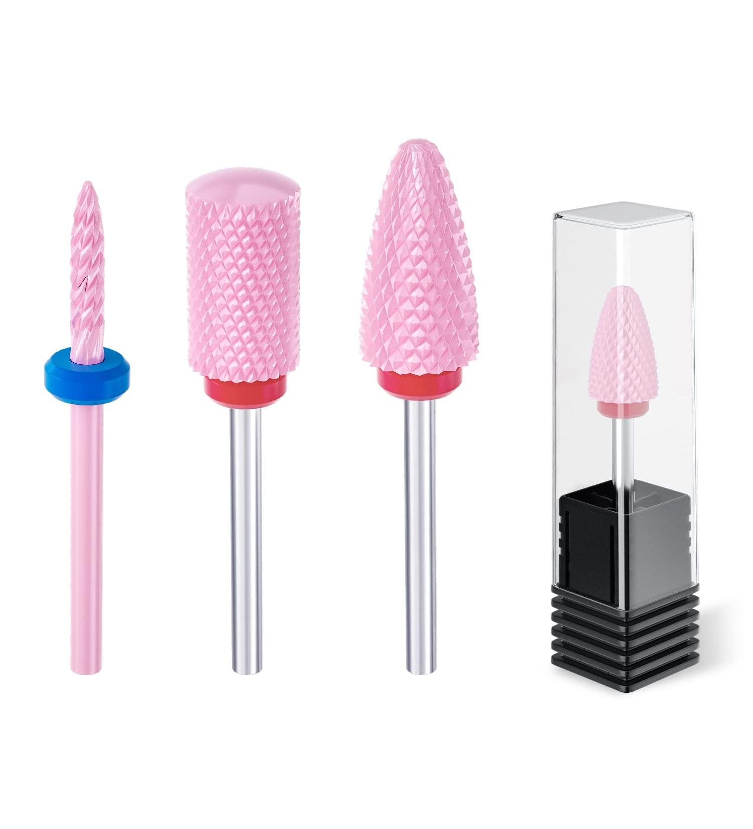 Professional Ceramic Nail Drill Bits Set - 3Pcs 3/32'' Acrylic File Bits for Manicure Pedicure - Pink Nail Drill Bit Set - Buy Online on SooperMarket.com