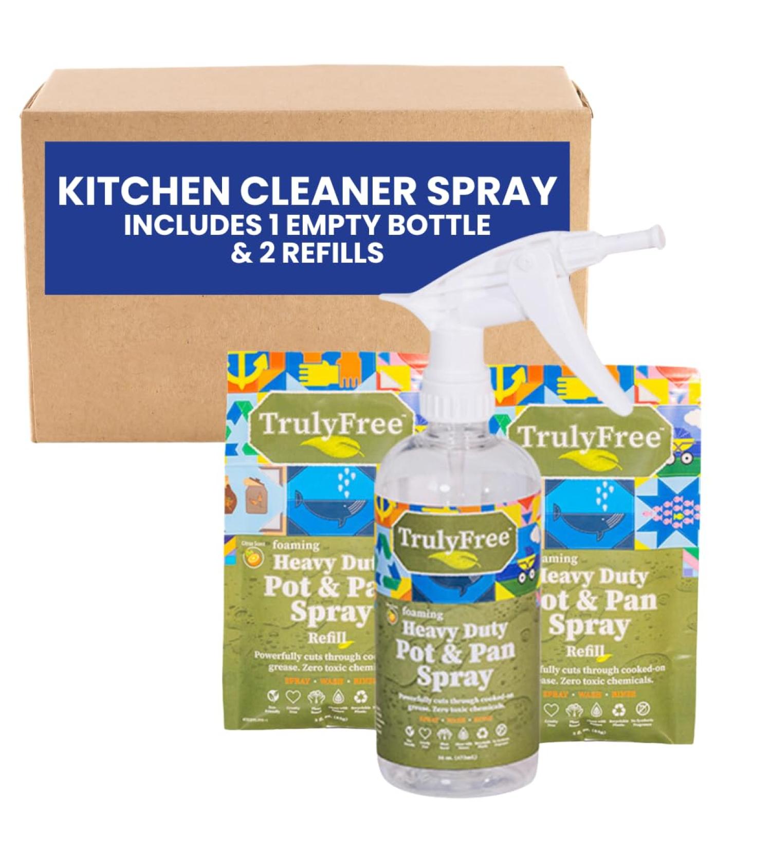 Truly Free Heavy Duty Pot & Pan Spray - Powerful Citrus Scented Grease Remover & Multi-Purpose Kitchen Cleaner | Includes 1 Empty Bottle & 2 Refills - Shop Internationally - Buy Online on SooperMarket.com