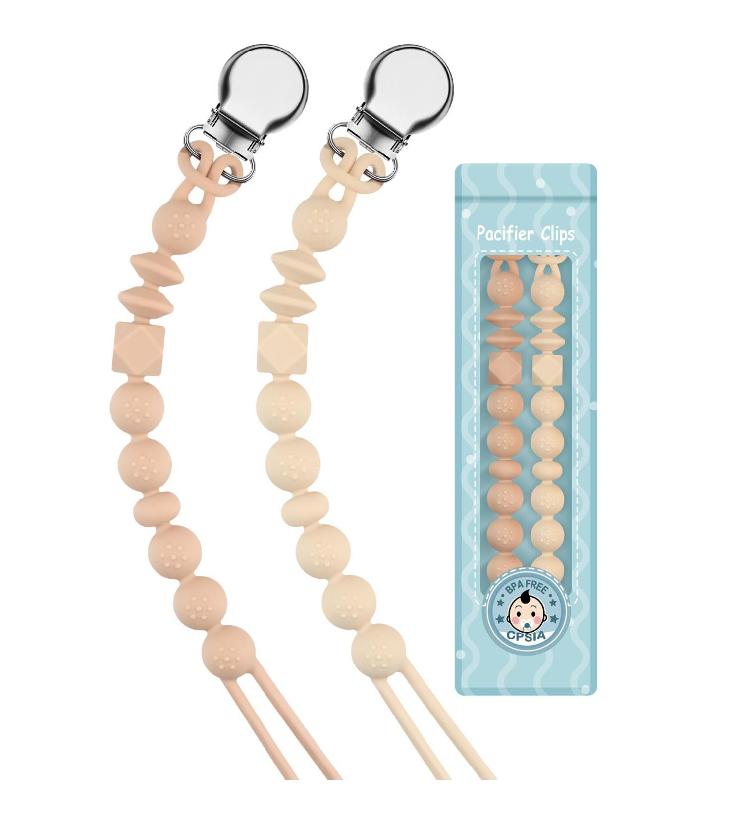 Silicone Dummy Clip Set for Teething Baby - Beige Oatmeal, Pastel Blue & Glacier Grey | Binky Holder for Boys and Girls - Flexible Soother Chain - Unisex Newborn Dummies - 1-Piece Design - Buy Online on SooperMarket.com
