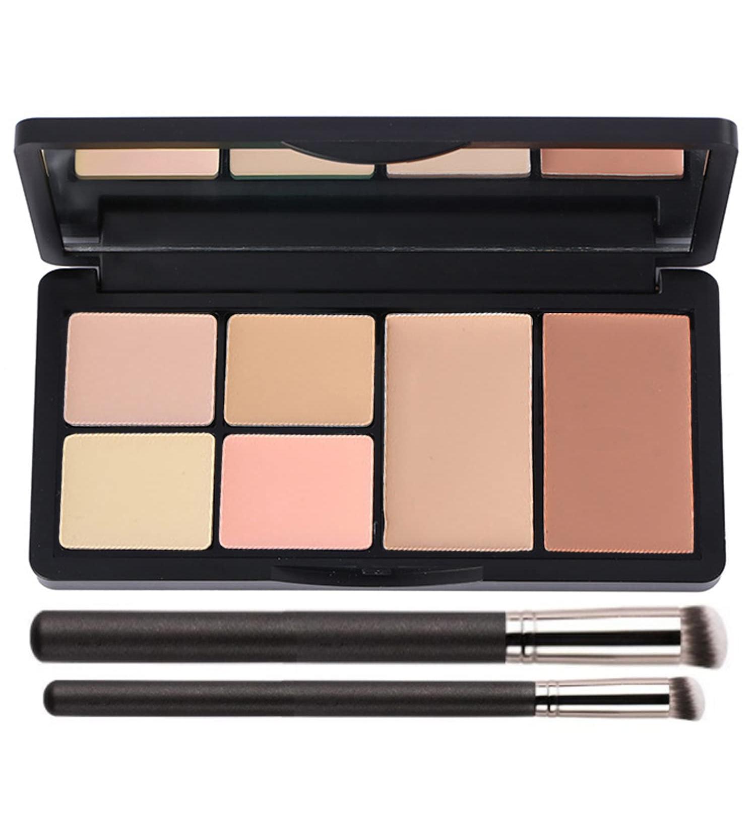 6-In-1 Color Correcting Concealer Contour Palette for Dark Circles & Blemishes with 2 Brushes - Buy Online on SooperMarket.com