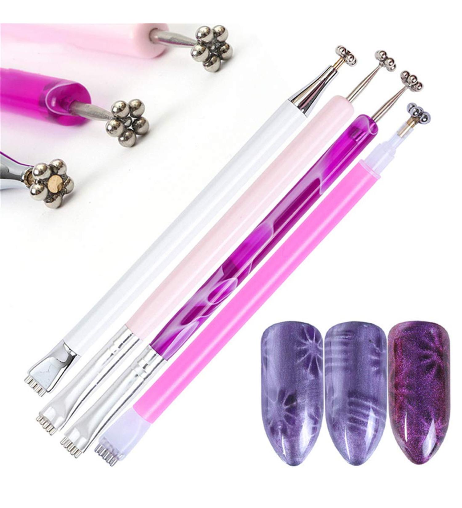 4 Pcs Nail Magnet Tool Set - High Quality Double Ended Magnet Wand for Cat Eye Gel Nail Art | Pure Vie - Buy Online on SooperMarket.com