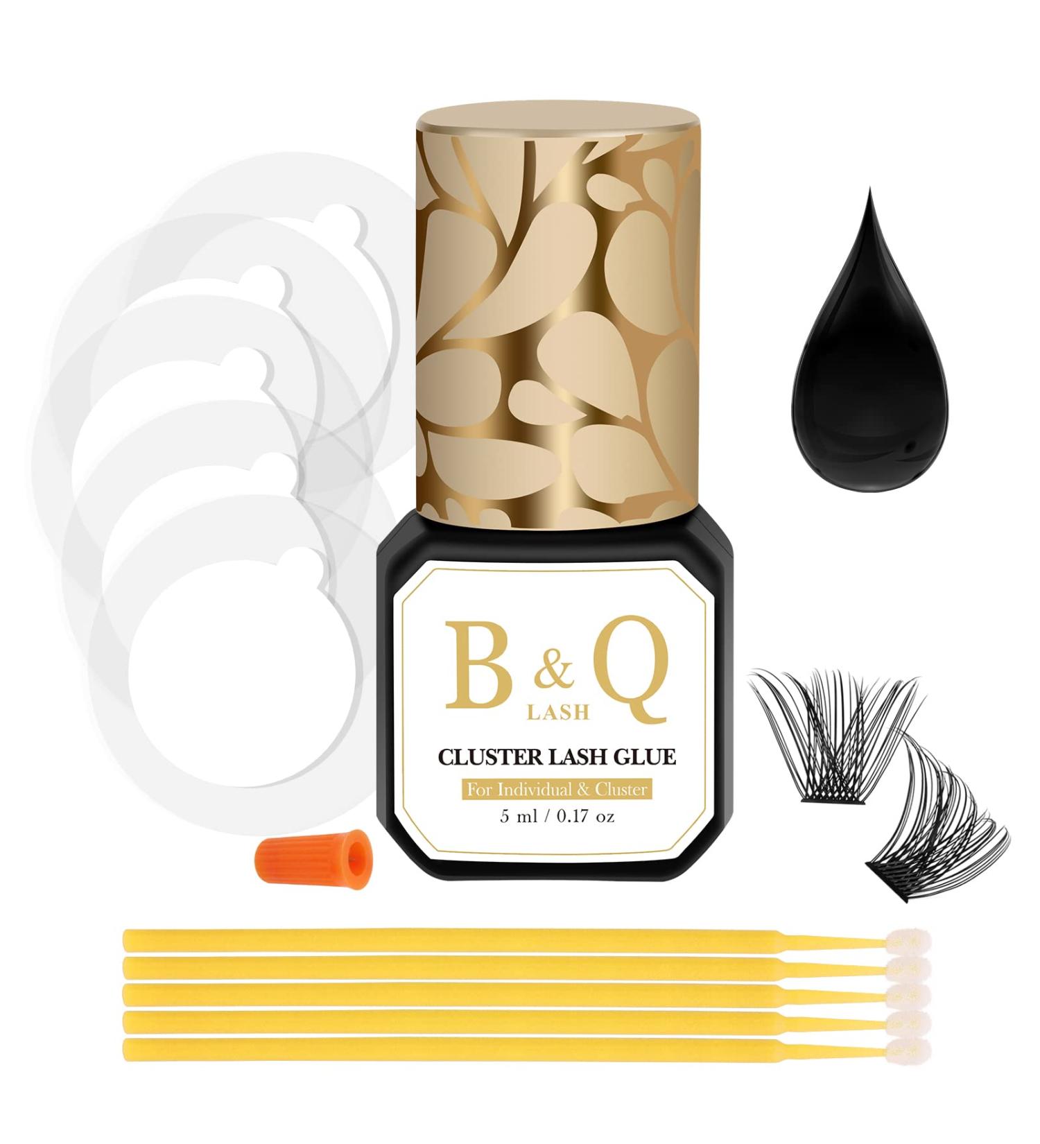 B&Q Lash Bond Long Lasting False Eyelash Glue 5ml - Waterproof Cluster Lash Glue with Micro Brushes - DIY Eyelash Extensions - Buy Online on SooperMarket.com