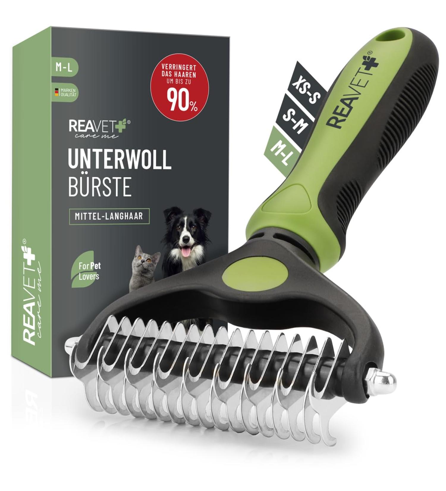 Reavet Dog & Cat Brush - Underwool & Top Hair Care for Long-Haired Breeds (Size M-L) | Massage Effect & Fur Protection - Buy Online on SooperMarket.com