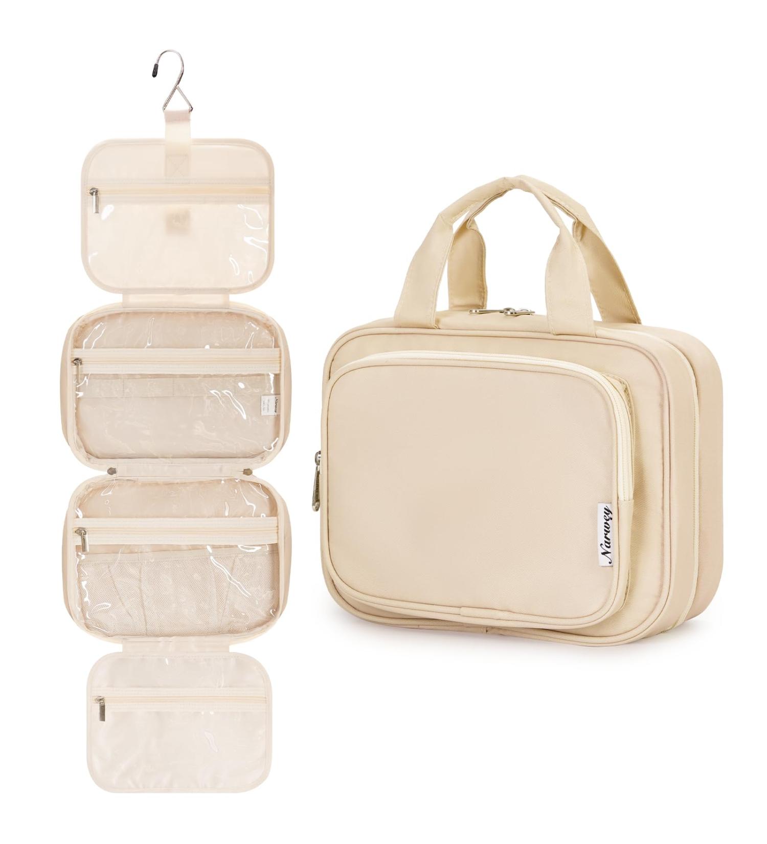 Narwey Women's Hanging Travel Toiletry Bag - Brown Medium | Cosmetics Makeup Organizer for Travel Size Accessories - Buy Online on SooperMarket.com
