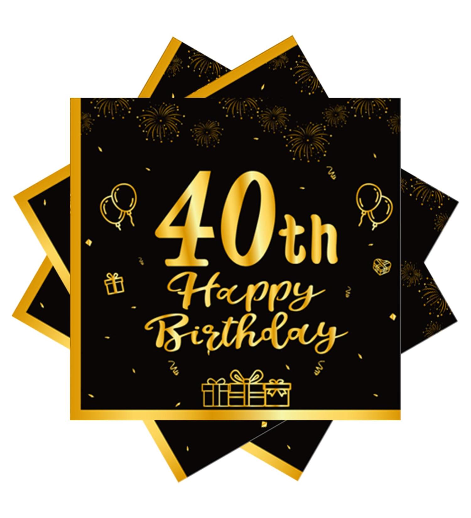 40 Black & Gold Birthday Napkins - Elegant 33x33cm Party Supplies for Men & Women - Perfect for 40th Birthday Decorations - Buy Online on SooperMarket.com