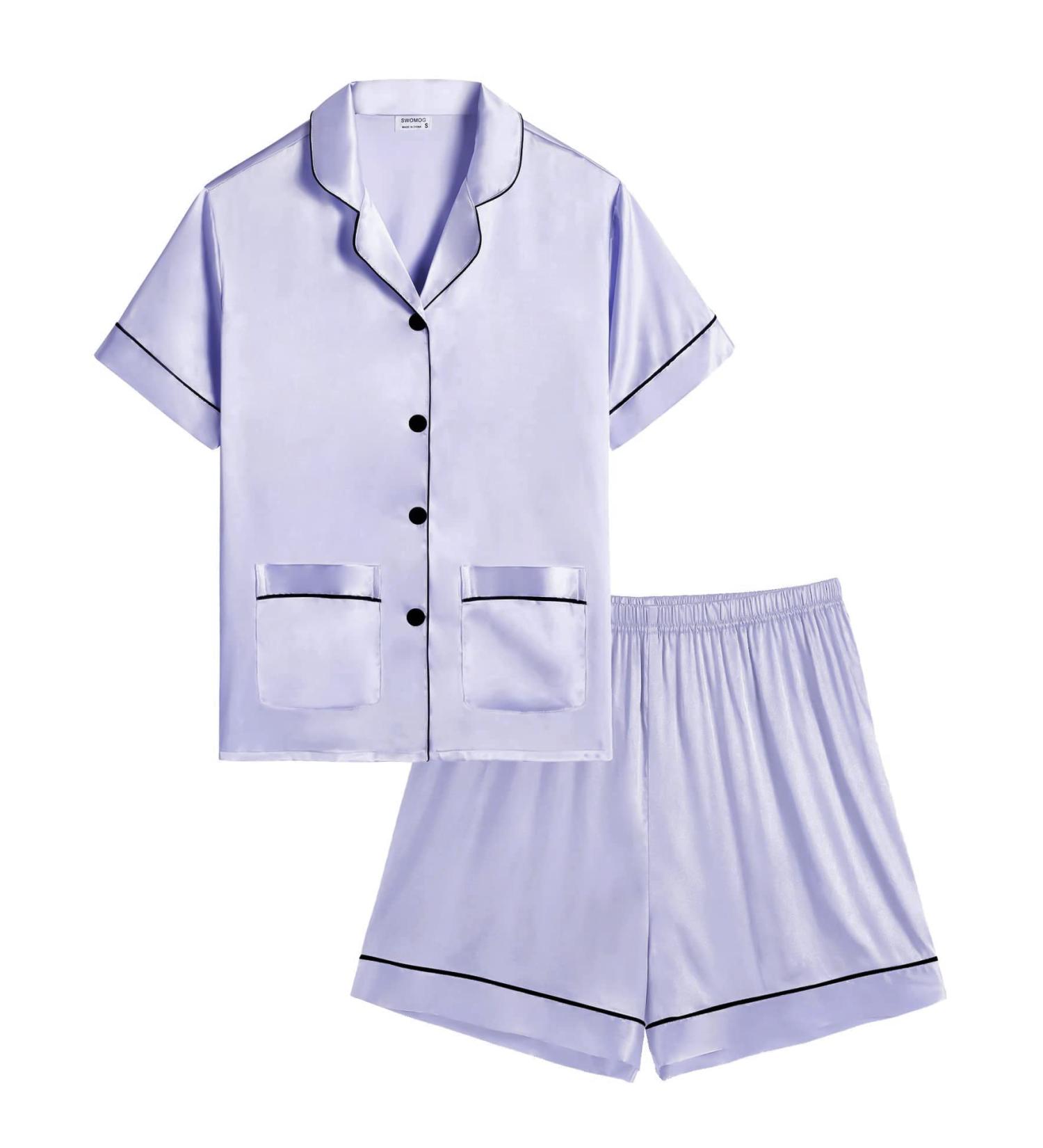 SWOMOG Kids Satin Pyjamas Set | 2 Piece Button-Down Pjs | Short Sleeve Silk Nightwear for Girls Boys | Ages 6-7 | Lavender - Buy Online on SooperMarket.com