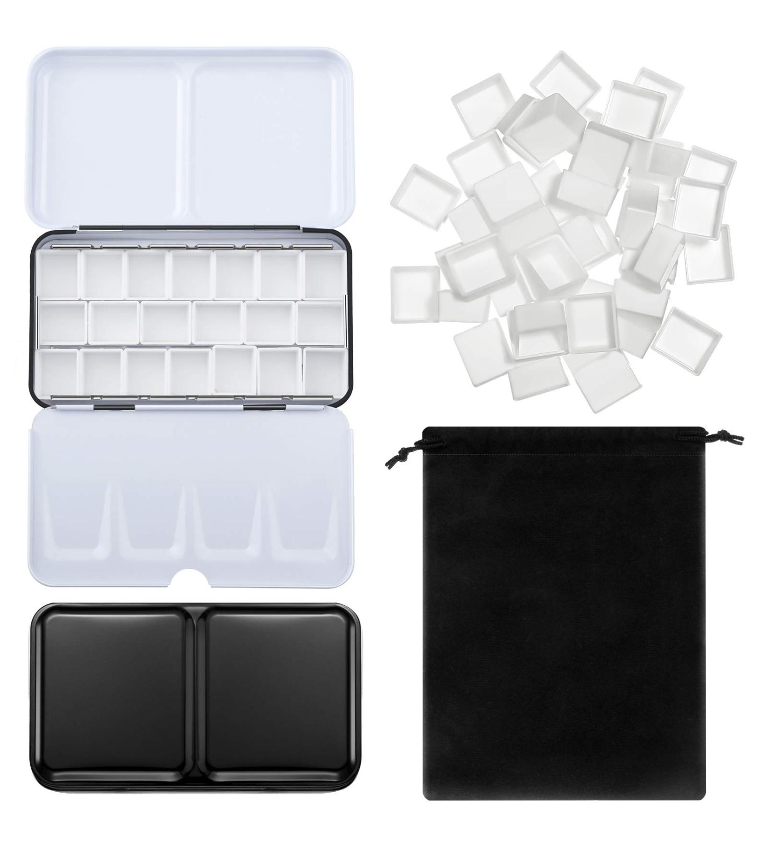 51 Piece Watercolor Paint Palette Set - Metal Tin Box with Half Pans, Lid, and Storage Bag - Travel-Friendly Watercolor Kit for Artists in Black - Buy Online on SooperMarket.com