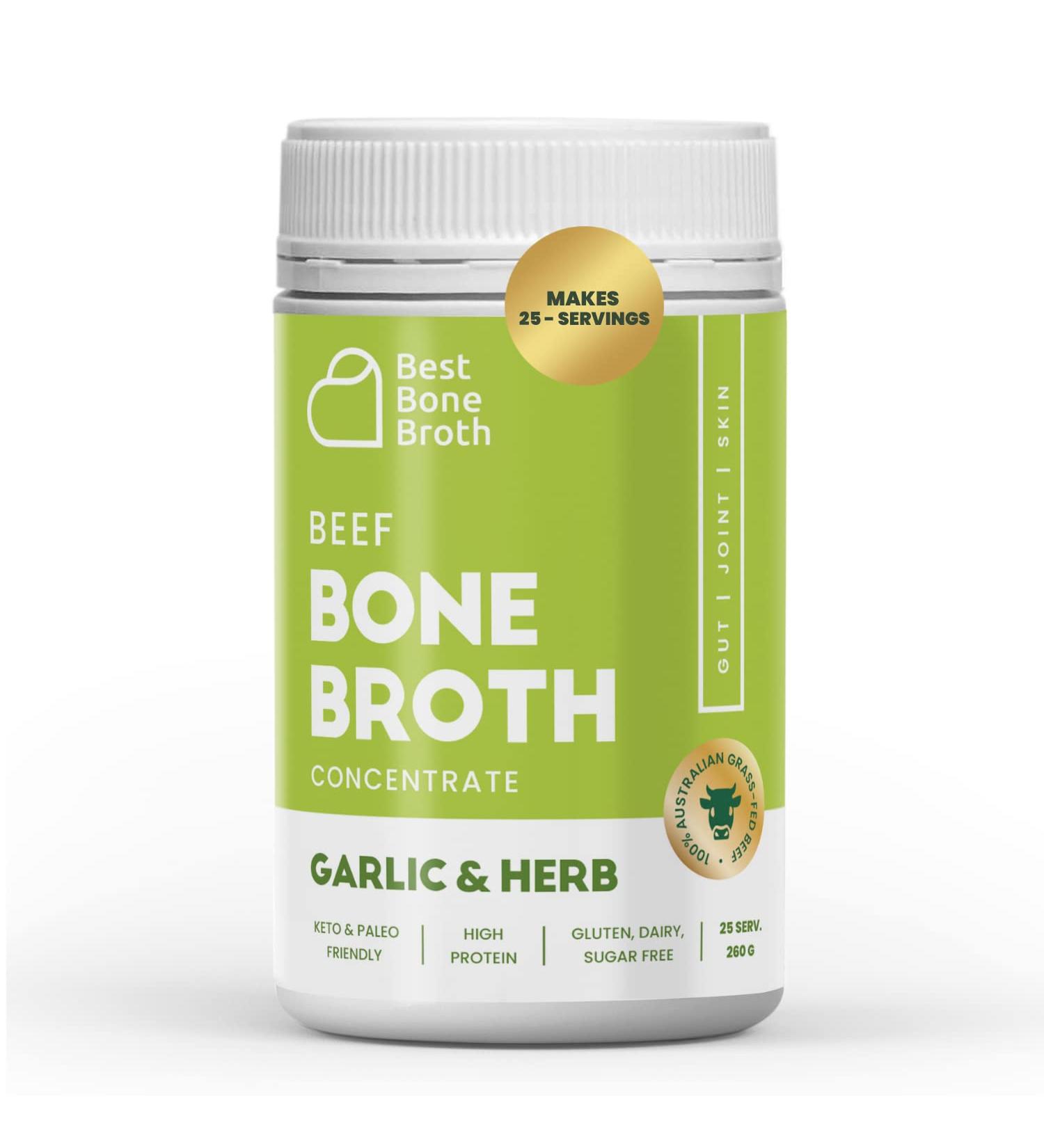 Best Beef Bone Broth Concentrate Garlic & Herb Flavor | pure liquid collagen | Grass fed Australian beef | keto  high protein  gluten free | supports joints  skin & gut | 25 servings Garlic & Herbs - Buy Online on SooperMarket.com
