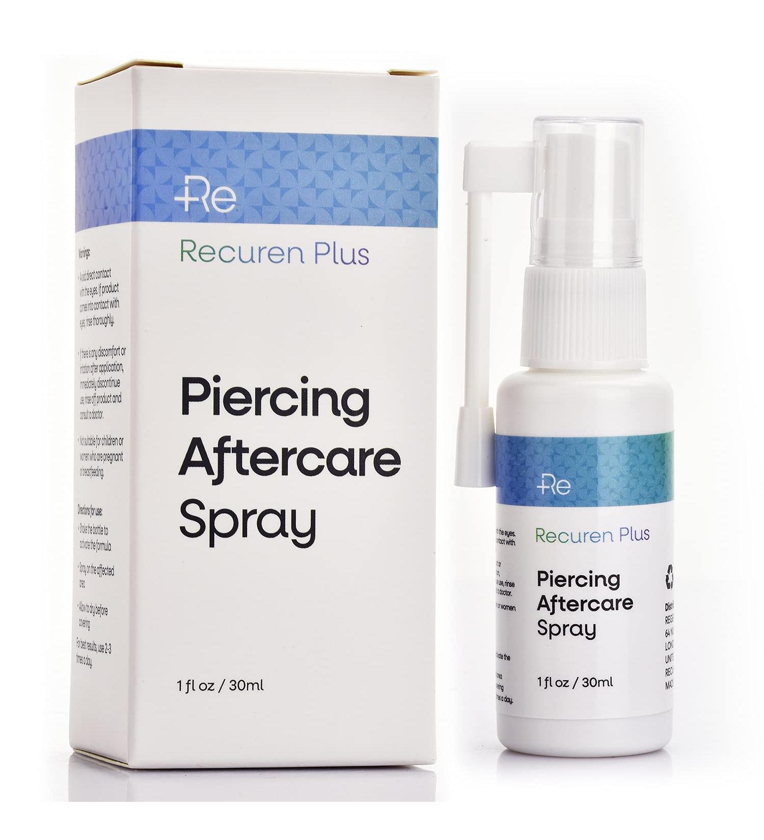 Recuren Plus Piercing Aftercare Spray - Shrink Bumps & Heal Ears, Nose, Tongue, Navel Piercings - Soothing Cleansing Solution - Buy Online on SooperMarket.com