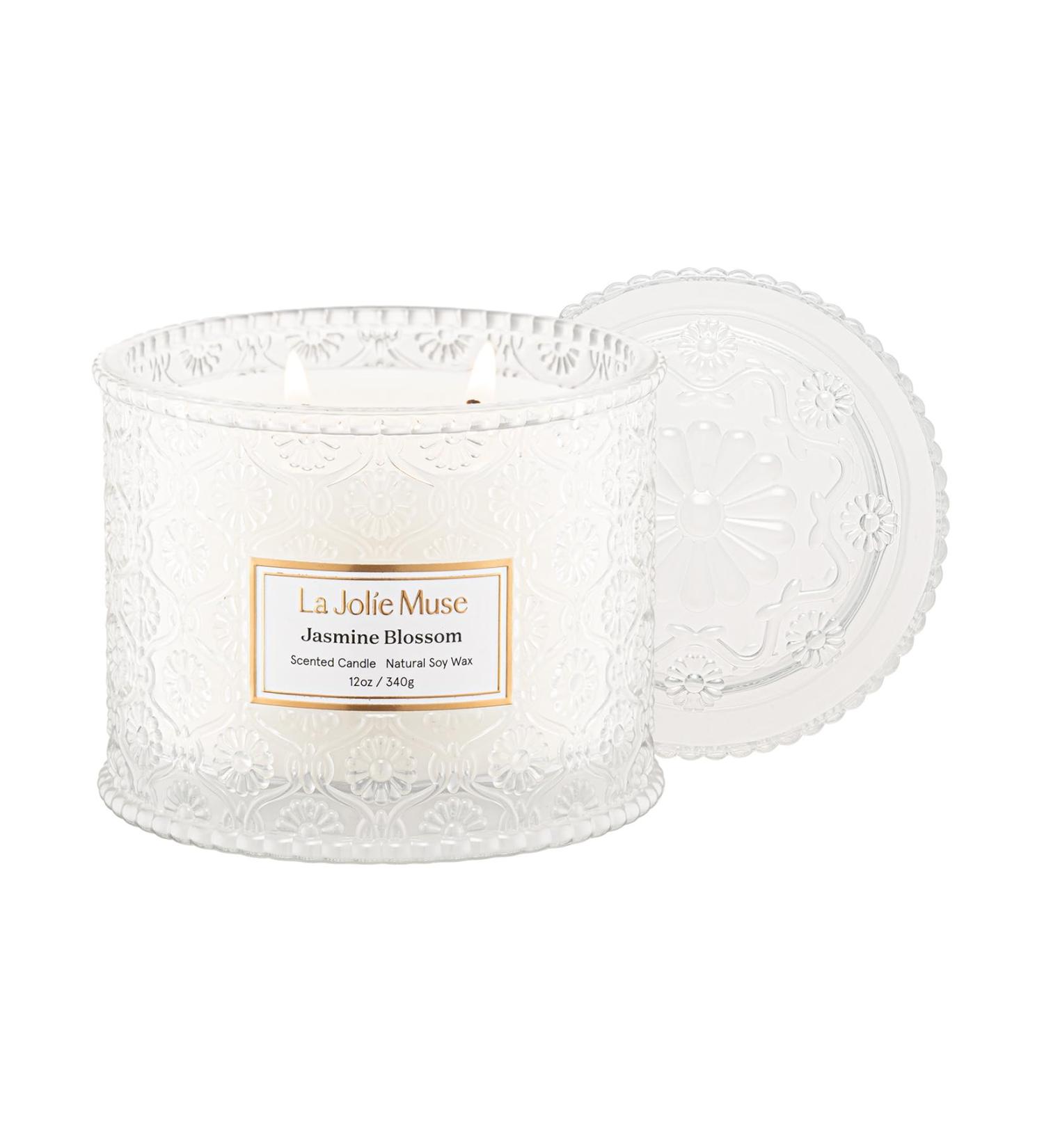 La Jolie Muse Jasmine Candle - Large 2-Wick Soy Aroma Candle for Home | Clean Burning Fragrance Gift (340g) - Buy Online on SooperMarket.com