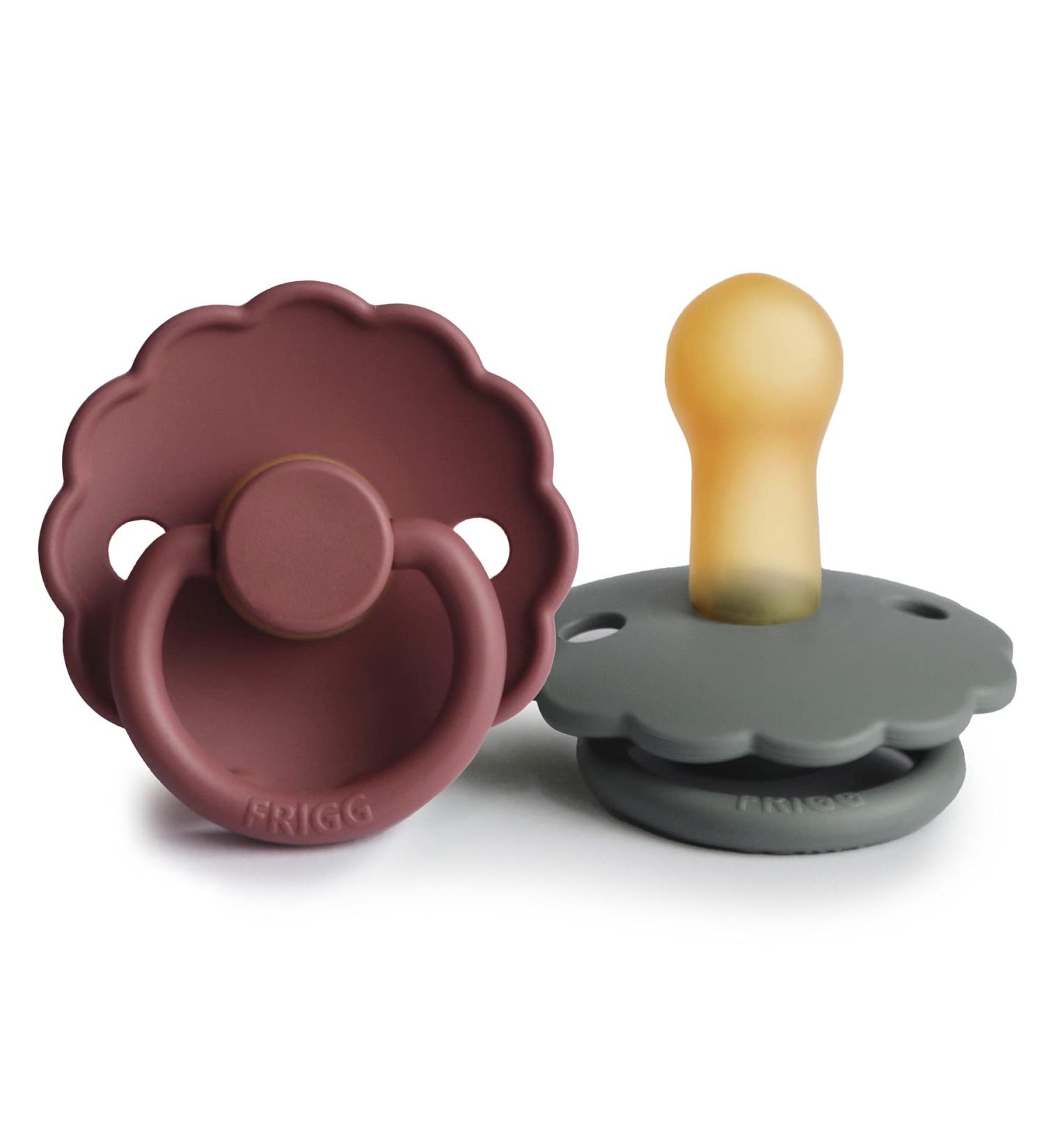 FRIGG Daisy Natural Rubber Baby Pacifier 2-Pack - Woodchuck/French Gray 6-18 Months | BPA-Free | Made in Denmark - Buy Online on SooperMarket.com