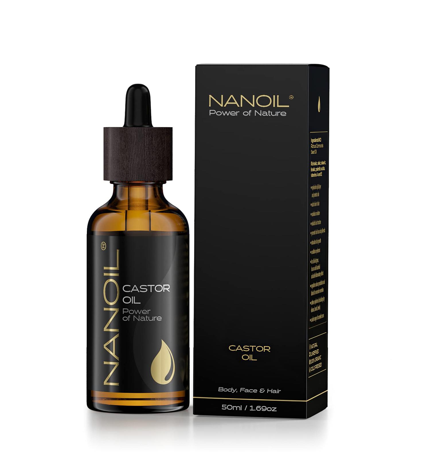 Nanoil Castor Oil 50ml - Pure Organic Cold-Pressed Castor Oil for Hair Body & Face Care - Natural Health Solution - Buy Online on SooperMarket.com