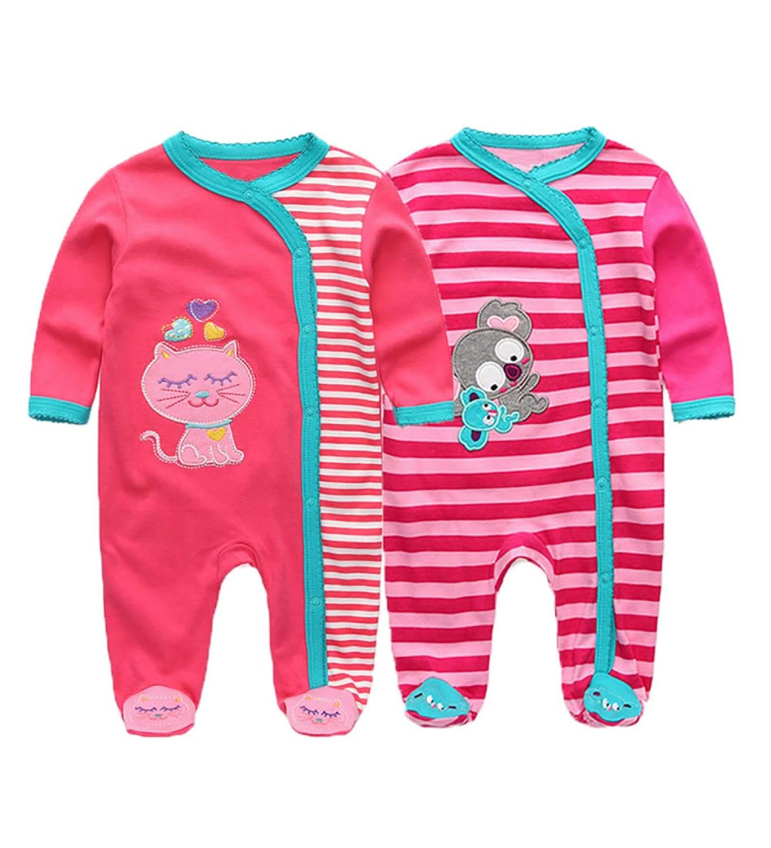 MAMIMAKA Baby Rompers Pajamas | Cotton Jumpsuit for Boys & Girls | Footed Bodysuits 6-9 Months | 2-Pack - Buy Online on SooperMarket.com