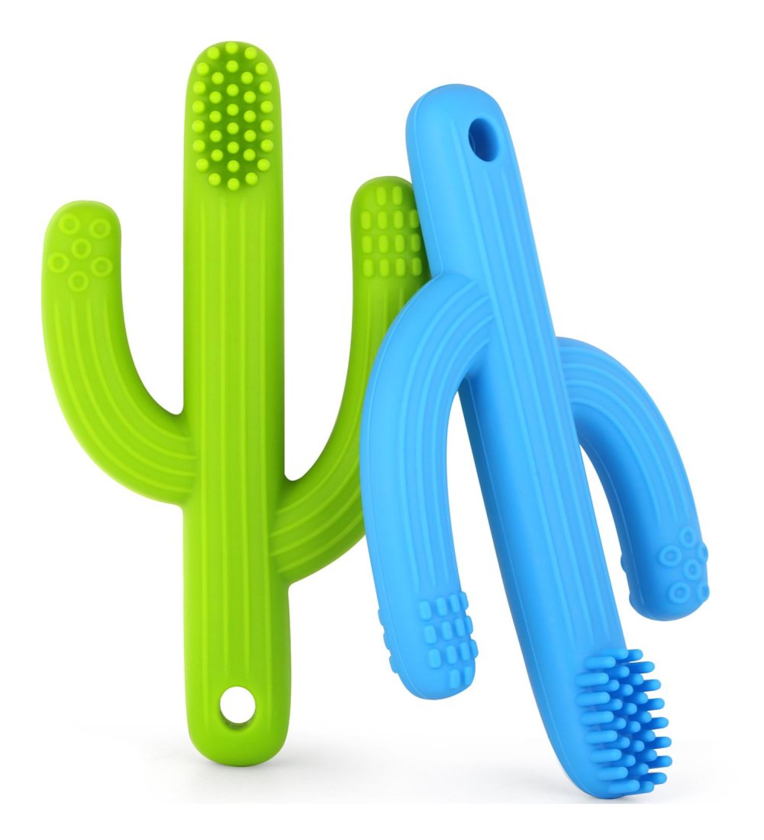 Baby Toothbrush Teether - Soft Silicone Bristles for Teething Relief (2pcs Blue and Green) - Buy Online on SooperMarket.com