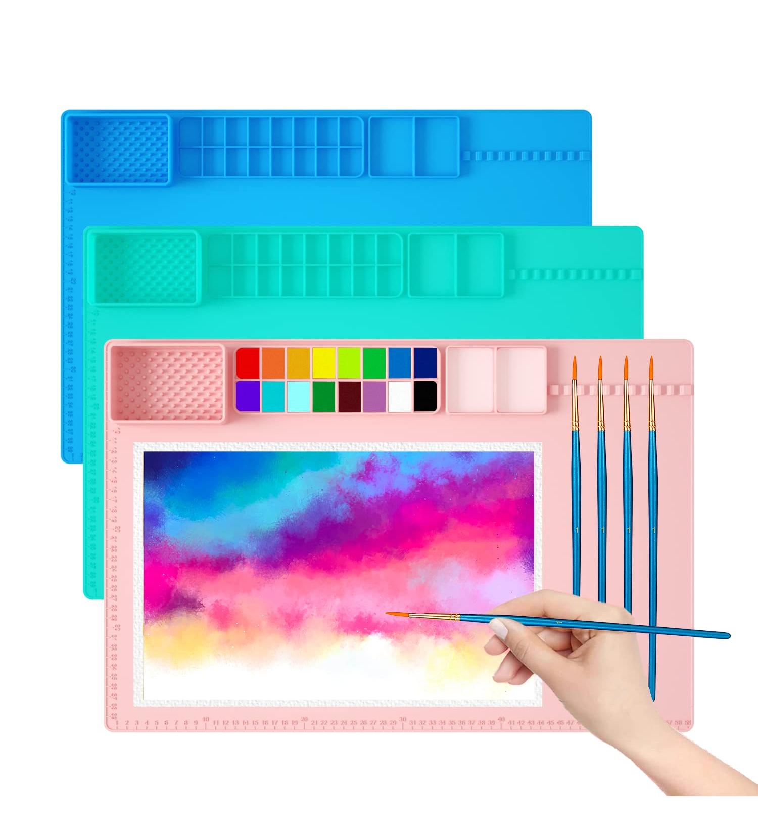 Large Silicone Crafts Painting Mat with Cup | Washable & Nonstick Artist Mat | Pink 23.8x15.7 Inch - Buy Online on SooperMarket.com