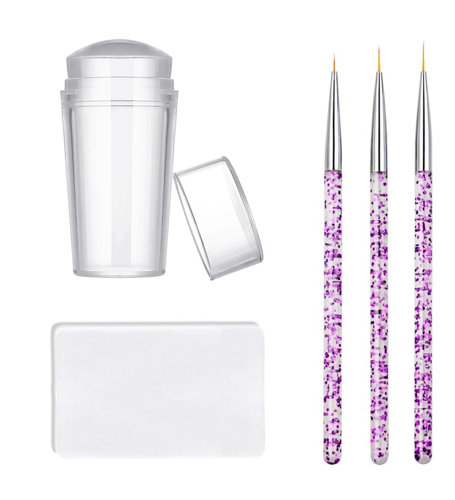 Famidiqgo Nail Stamper & Art Brushes Set - French Tip Clear Jelly Nail Art 3PCs Silicone Stamper Scraper & Pen for DIY Nail Design - Buy Online on SooperMarket.com