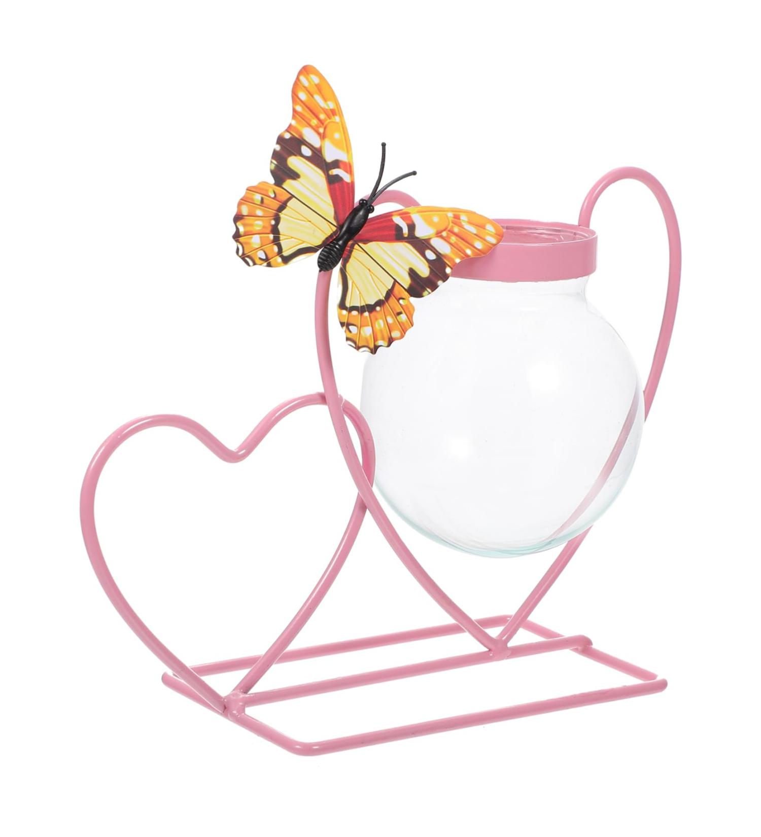 Zerodeko Wrought Iron Hydroponic Flower Pot Plein Air Frames Freesia Greenery Wall Vases for Flowers Green Plant Pot Cactus Plant Terrarium Glass Desktop Office Decorations Pink Pink 20.5X8CM - Buy Online on SooperMarket.com
