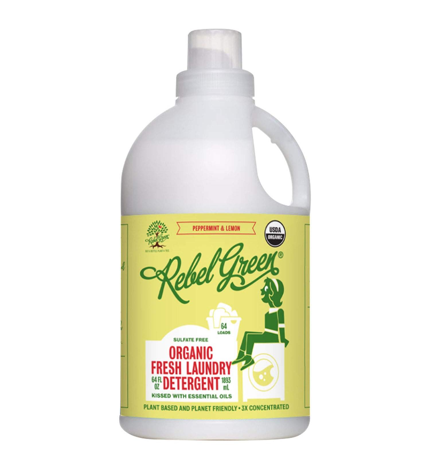 Rebel Green Natural Laundry Detergent - Organic, Hypoallergenic, Peppermint & Lemon Scent, 64 Loads (64 Fl Oz) - Buy Online on SooperMarket.com