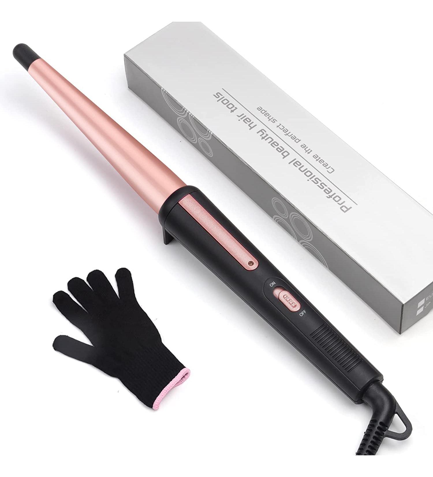 Rose Gold Tapered Curling Wand 13-25MM - Professional Ceramic Hair Curler with Heat-Resistant Glove - Buy Online on SooperMarket.com