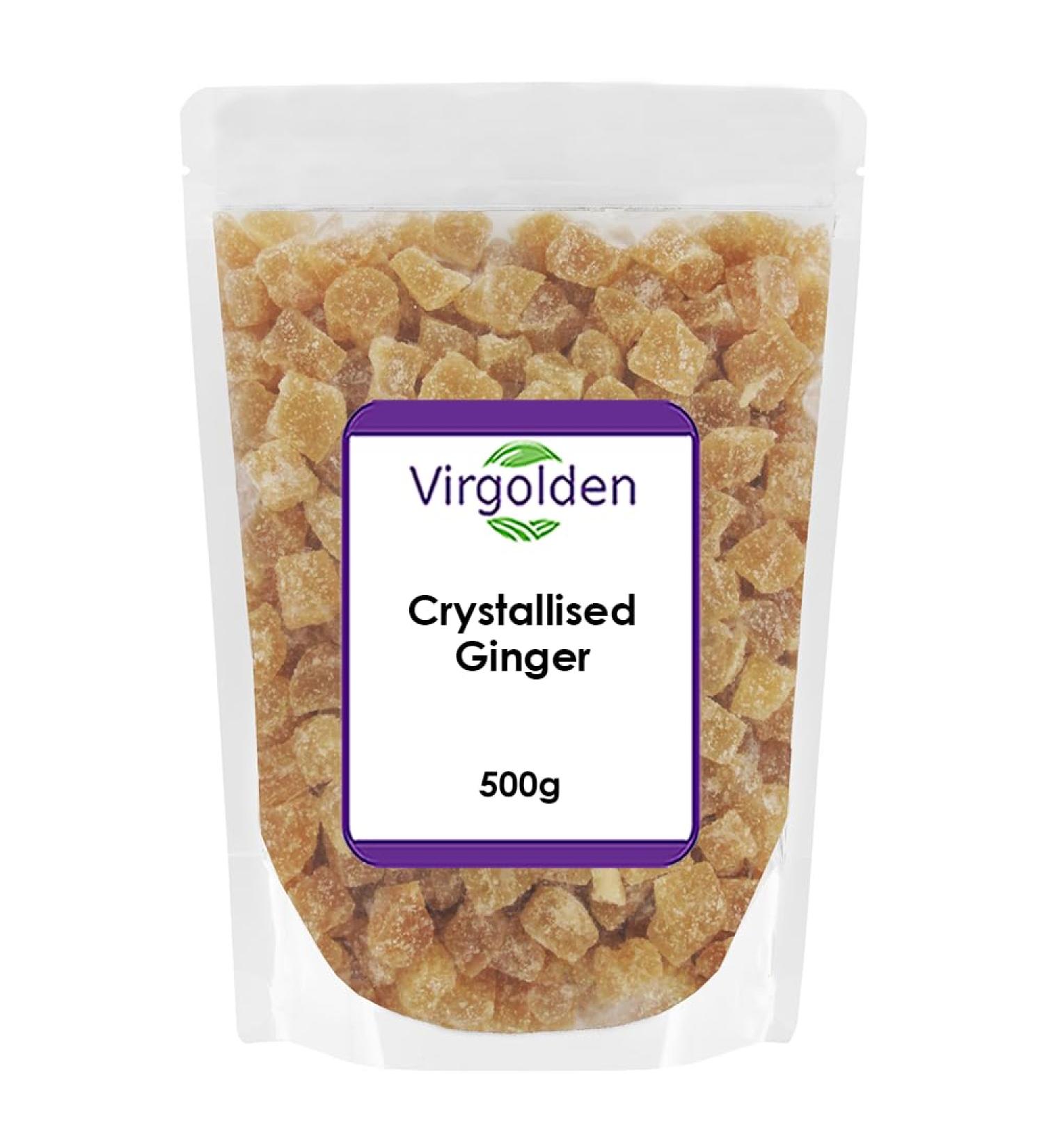 Virgolden Crystallised Ginger 500g - Super Healthy Snack | Chopped Dried Candied Ginger | Natural Energy & Fiber Boost - Buy Online on SooperMarket.com