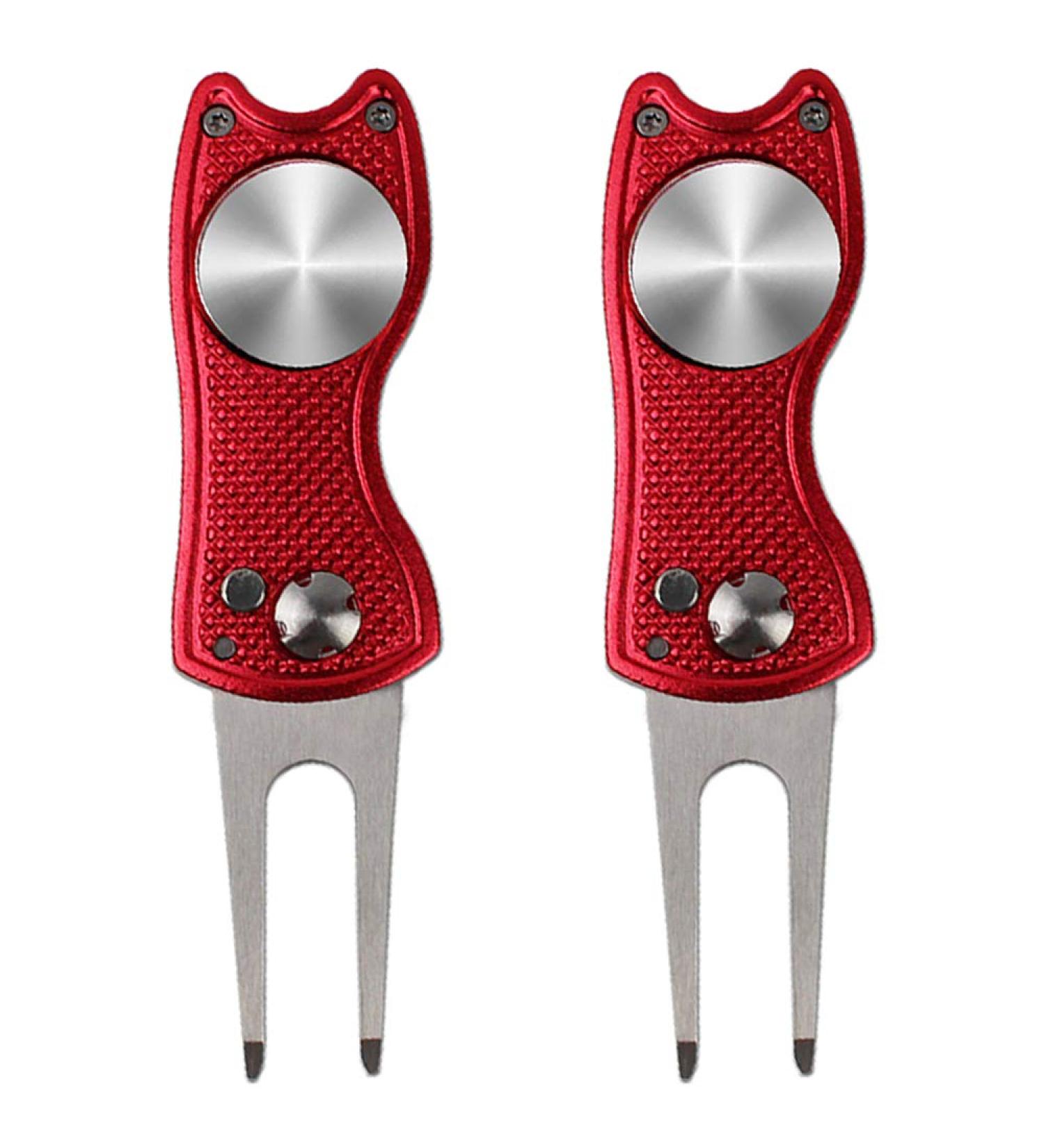 Kaveno Golf Divot Repair Tool - Foldable Stainless Steel Switchblade with Detachable Ball Marker - Red Fish Design - 2 Sets - Buy Online on SooperMarket.com