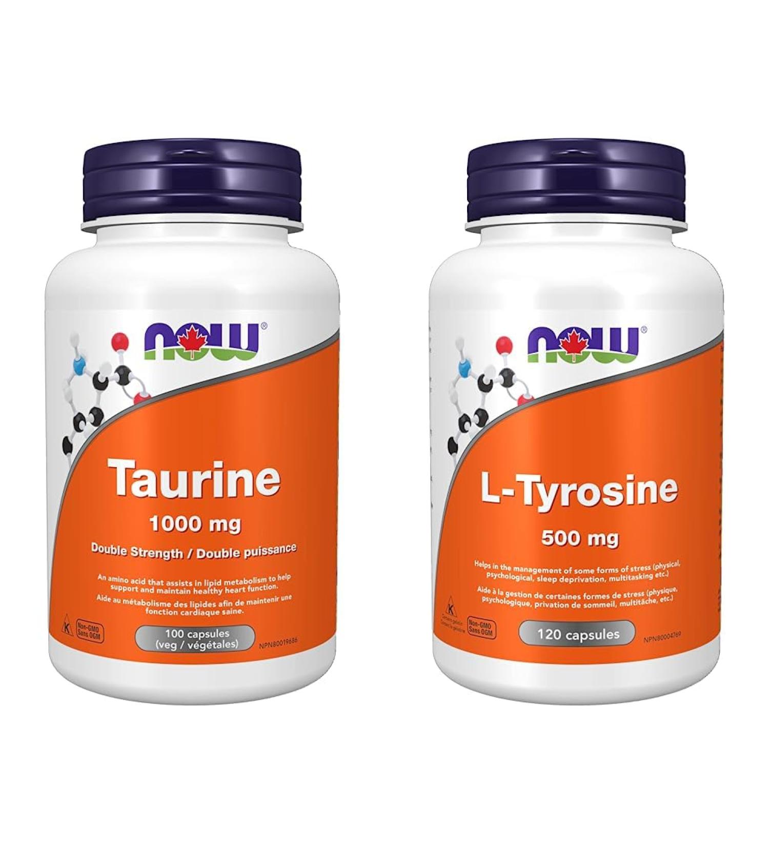 NOW Supplements Taurine 1000mg Capsules (100 Count) + NOW L-Tyrosine (Freeform) Capsules (500mg 120 Count) Taurine+ Capsules 500mg Unflavored 100 Count (Pack of 1) - Buy Online on SooperMarket.com