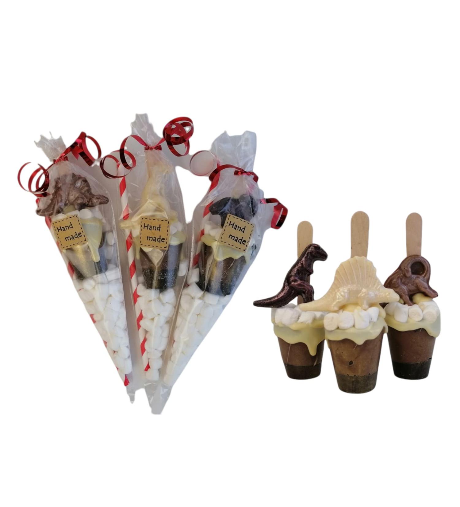 Dinosaur Cone Handmade Gift Set of 3 Belgian Hot Chocolate Stirrers Spoons Stick Individually wrapped - Buy Online on SooperMarket.com