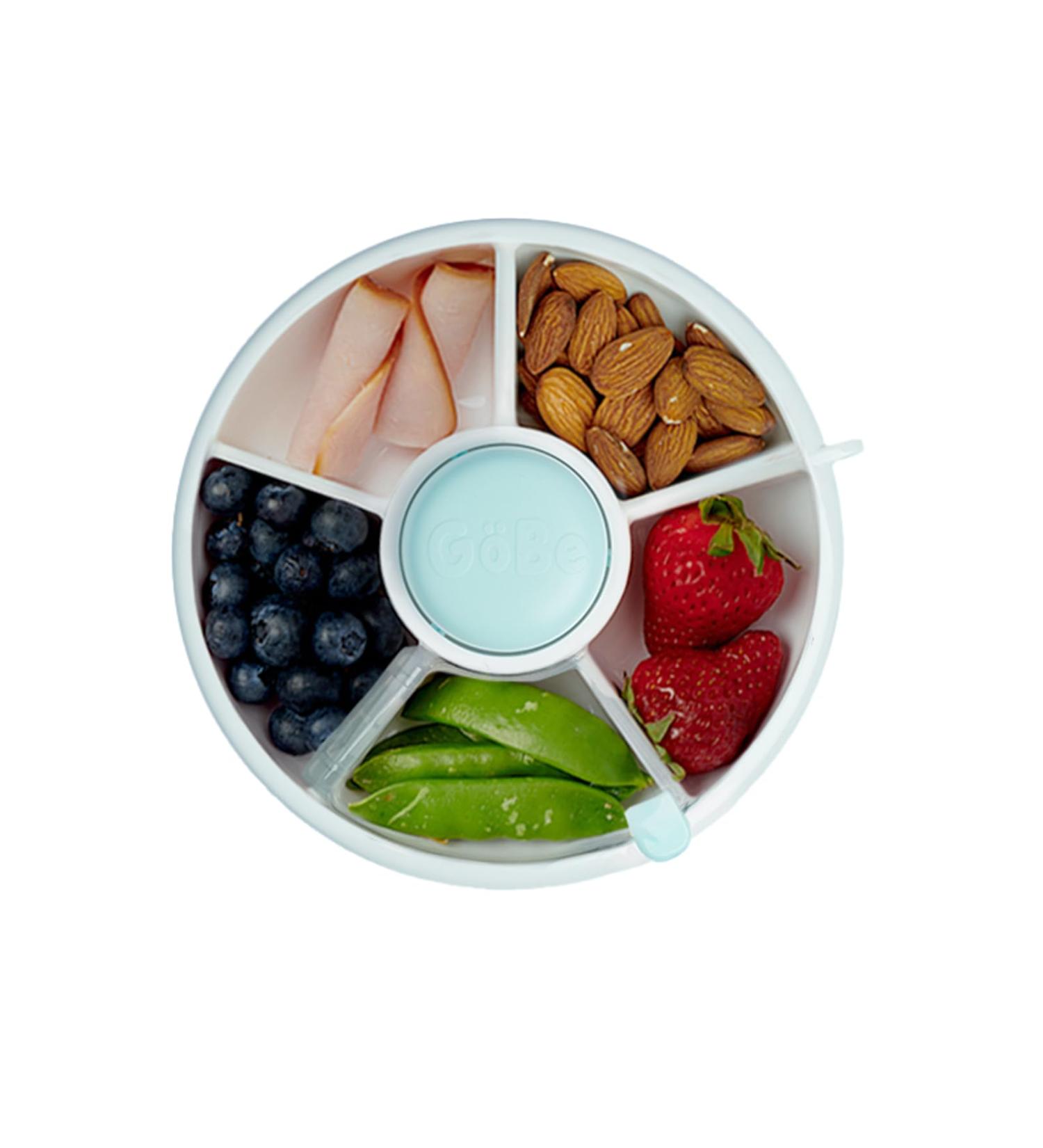 GoBe Kids Snack Spinner Bundle - Reusable 5 Compartment Dispenser with Hand Strap and Sticker Sheet in Macaron Blue | BPA & PVC Free, Dishwasher Safe - Buy Online on SooperMarket.com