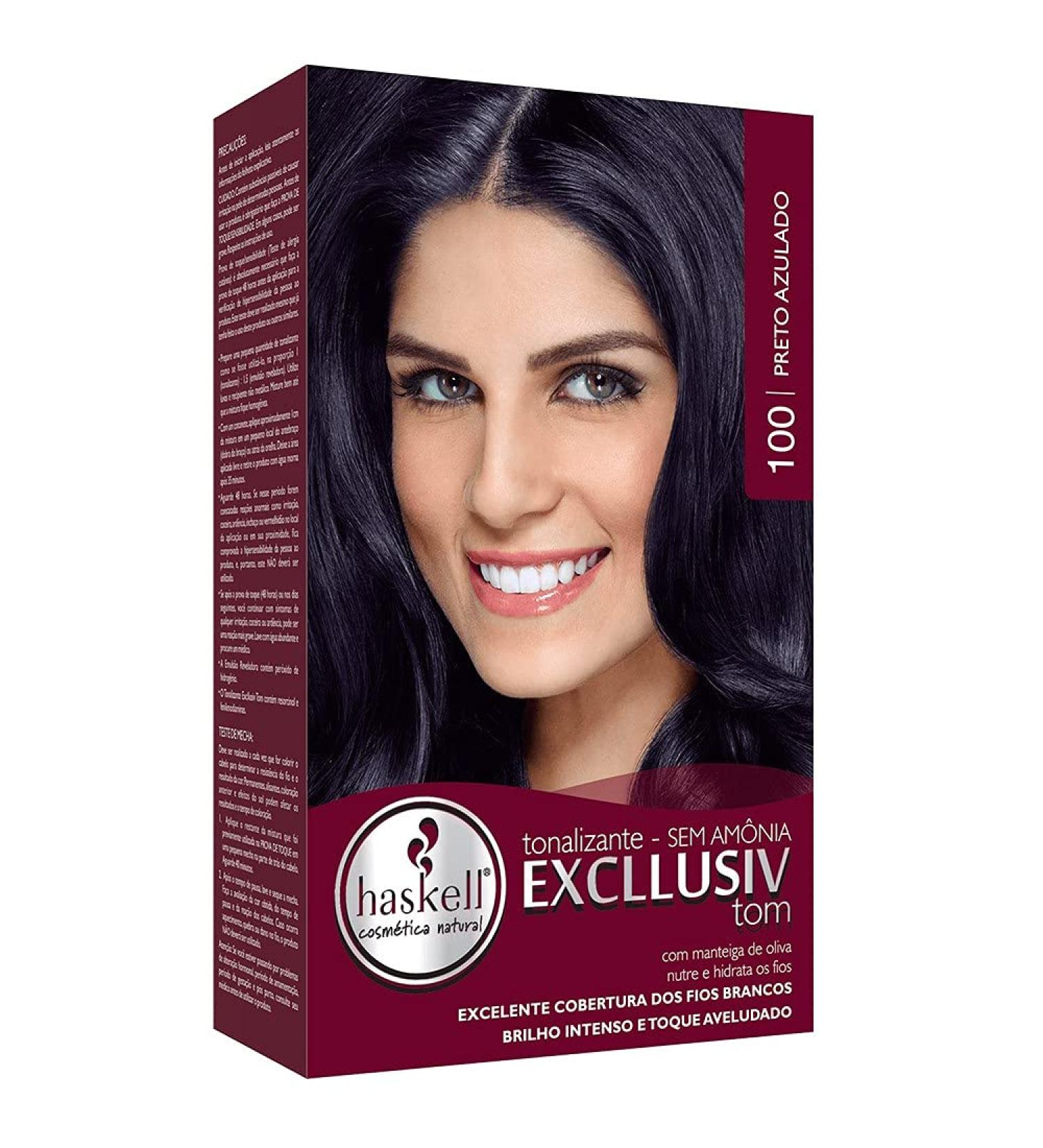 Haskell Linha Excllusiv Tom Preto Azulado Cor 100 - Kit Bisnaga 40g, Frasco Aplicador 60ml, Sache 30g - Bluish Black Color 100 - (Tube 1.4oz, Bottle 2oz, Sachet 1oz) - Buy Online on SooperMarket.com