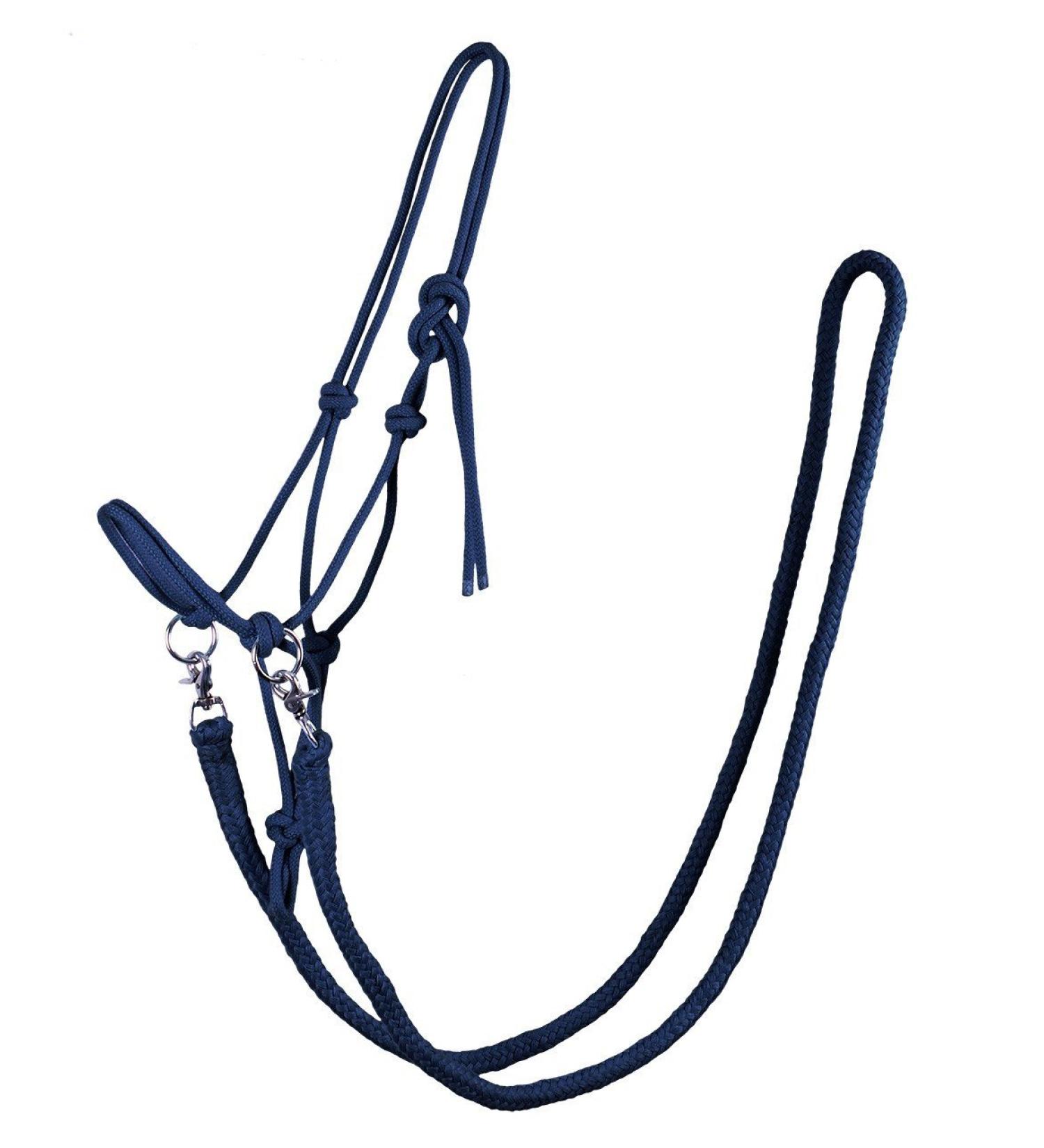 QHP knotted halter with reins robust 10 mm thick rope (Navy Pony) Pony Navy