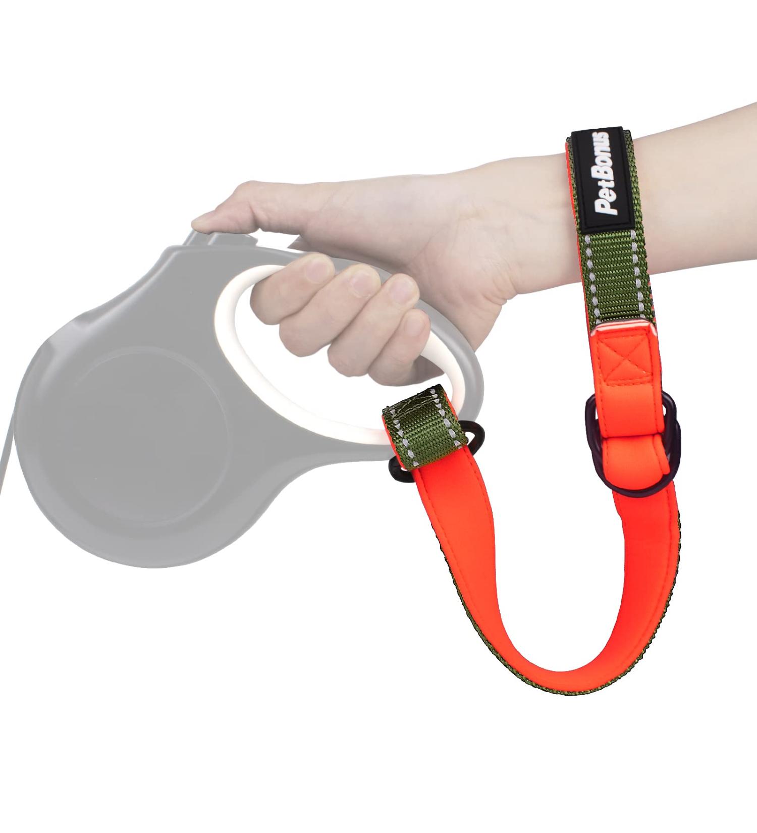 Petbonus Short Dog Leash - Adjustable Safety Bracelet with Reflective Seams & Soft Padded Handle for Roller Leashes - Khaki Green - Extra Safety for Strollers - Buy Online on SooperMarket.com