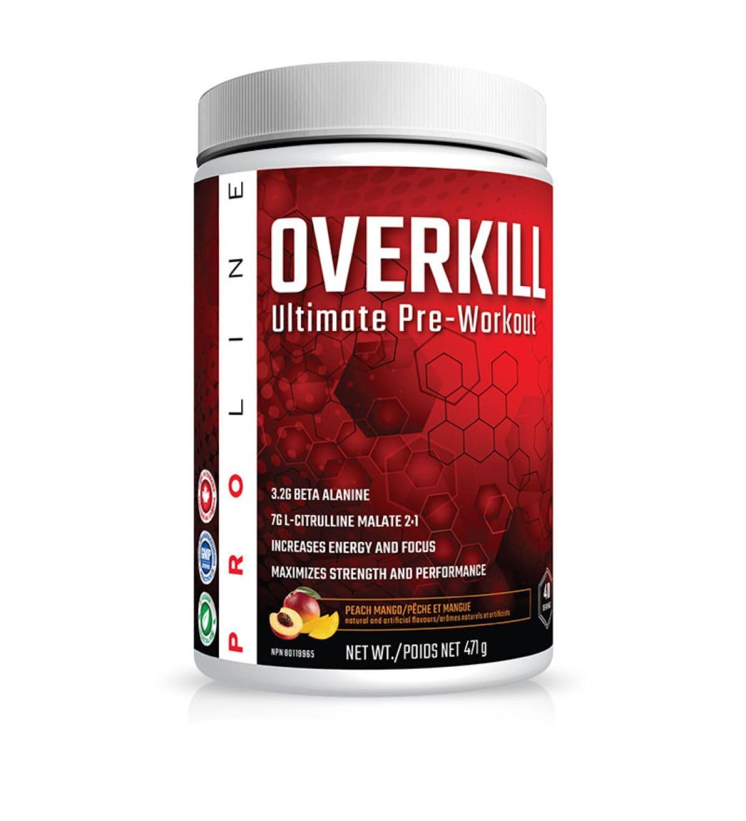 Pro Line Overkill Pre-Workout Powder | Increases Energy & Focus Maximum Strength & Performance Nitric Oxide Booster | 400mg Caffeine 7g L-Citrulline 3.2g Beta Alanine | 40 Servings (Peach Mango) Peach Mango 40 Servings (Pack of 1) - Buy Online on SooperMarket.com