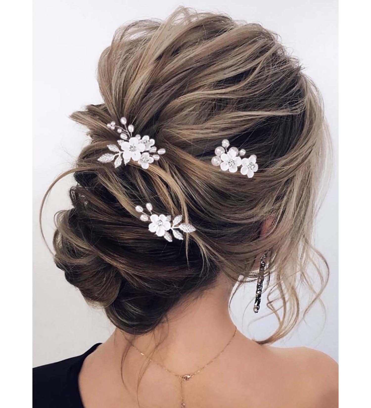 Earent Bride Wedding Flower Pearl Hair Pins - Pack of 3 | Bridal Hair Accessories for Women and Girls - Buy Online on SooperMarket.com