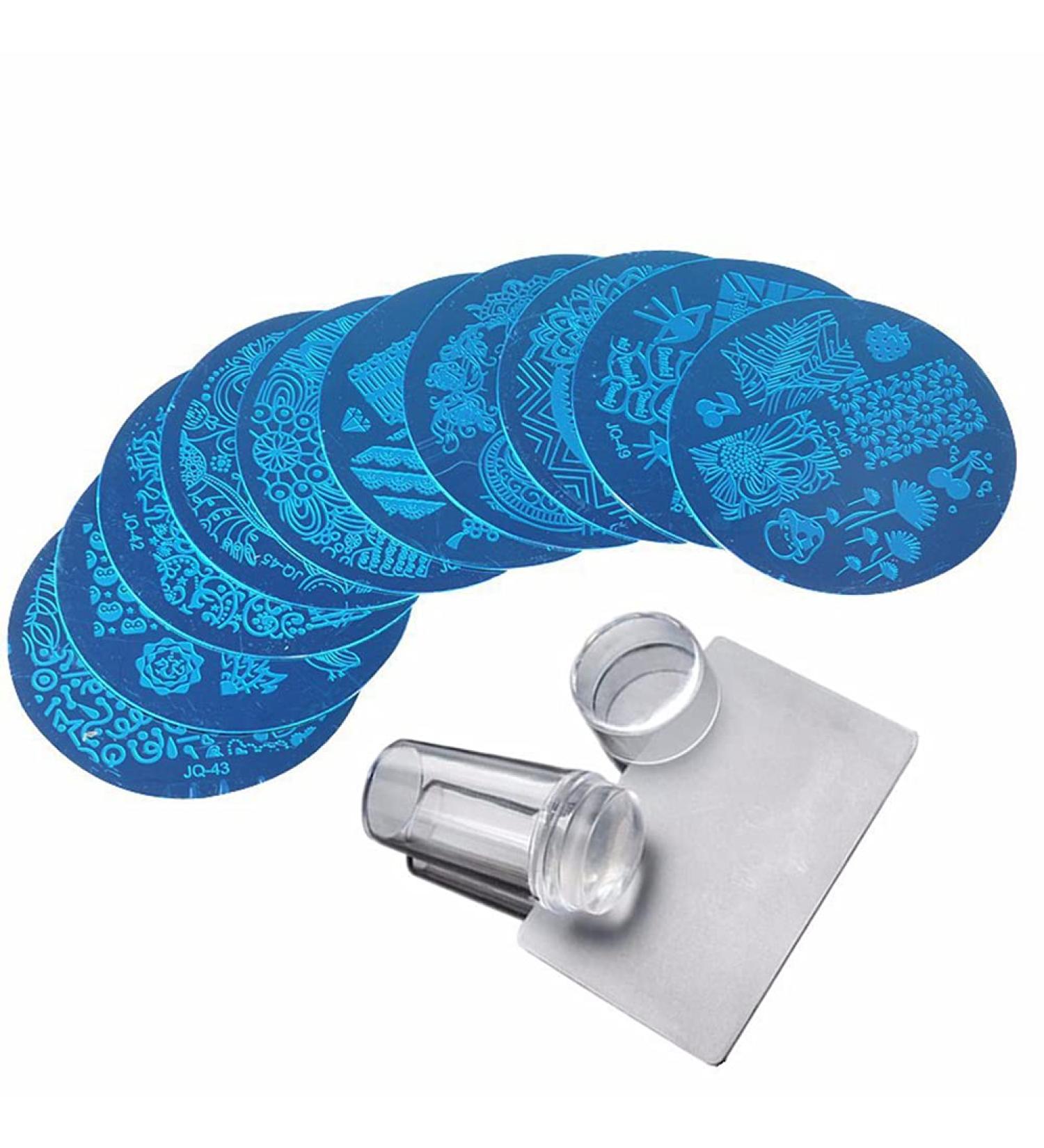 Encomy Nail Art Stamping Kit - DIY Manicure Tool with Clear Nail Stamp & Pressure Templates for Stunning Nail Designs - Buy Online on SooperMarket.com