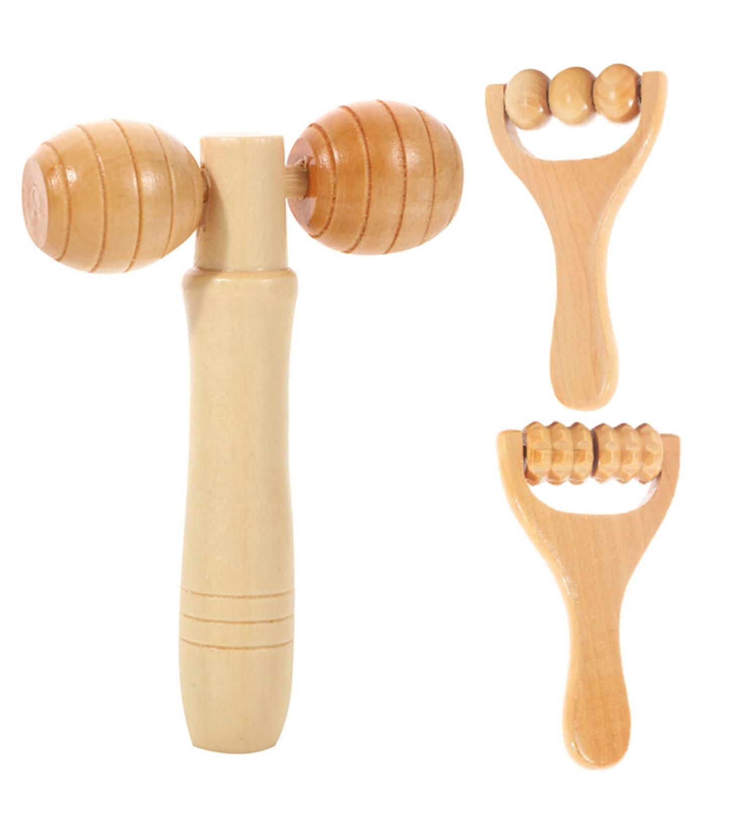 3PC Wooden Massage Stick Set - Hand & Full Body Muscle Relief Tools for Neck Waist Legs & Hands - Buy Online on SooperMarket.com