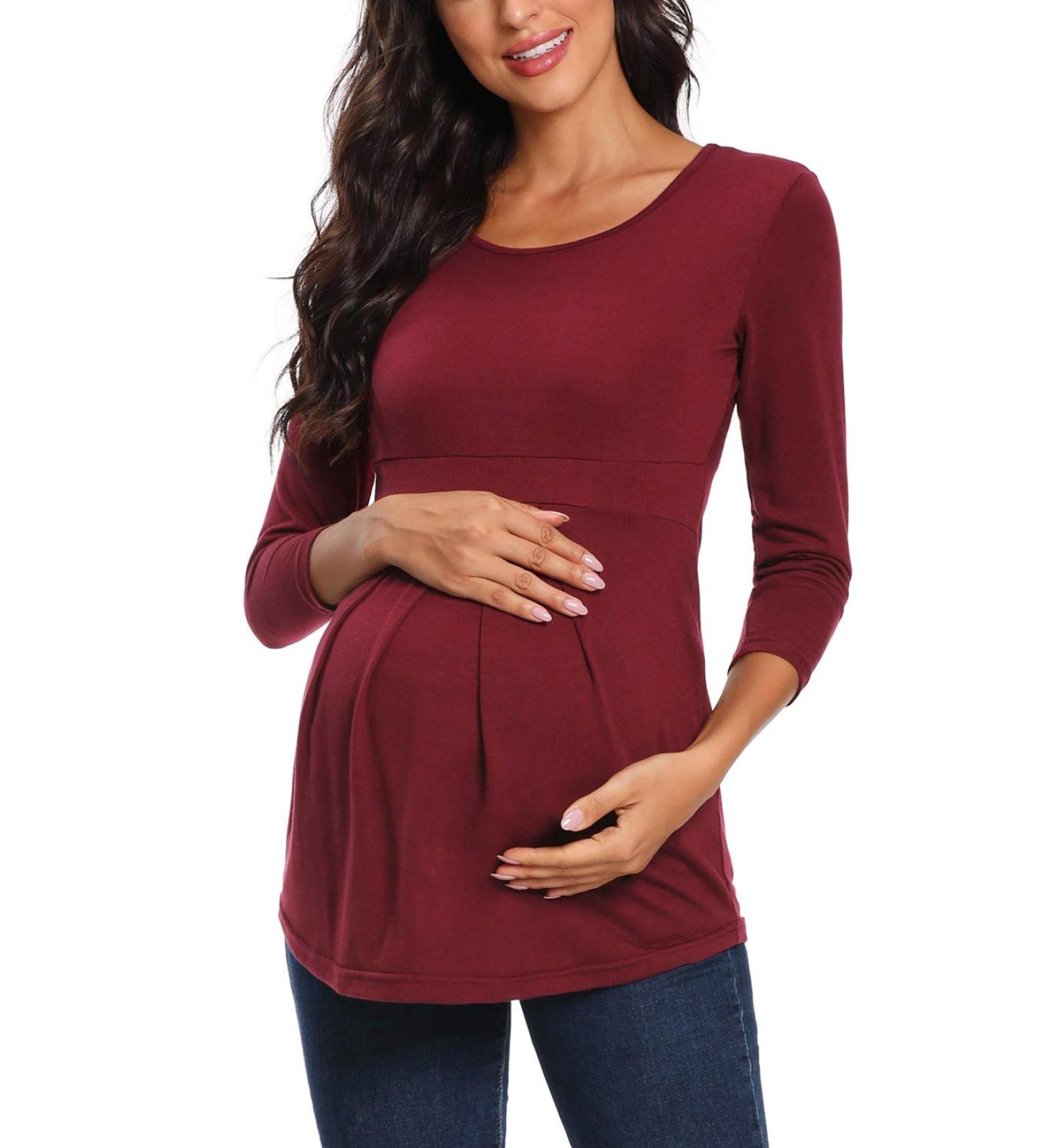 Love2Mi Women's Maternity Nursing Shirt- Layered Wrap Top in L-Wine Red M - Buy Online on SooperMarket.com