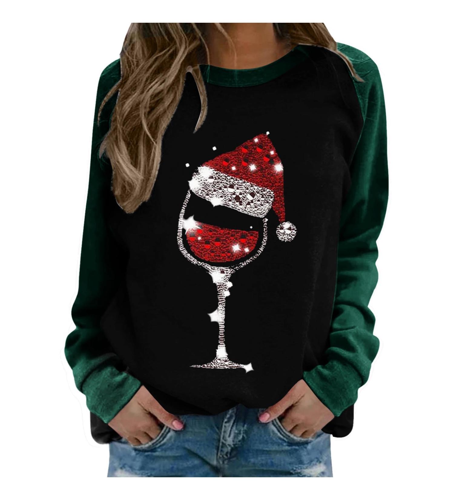 Women's Christmas Snowman & Penguin Print Sweatshirt - Green XL | Cozy O-Neck Pullover for Winter | Cute Festive Holiday Raglan Top - Buy Online on SooperMarket.com