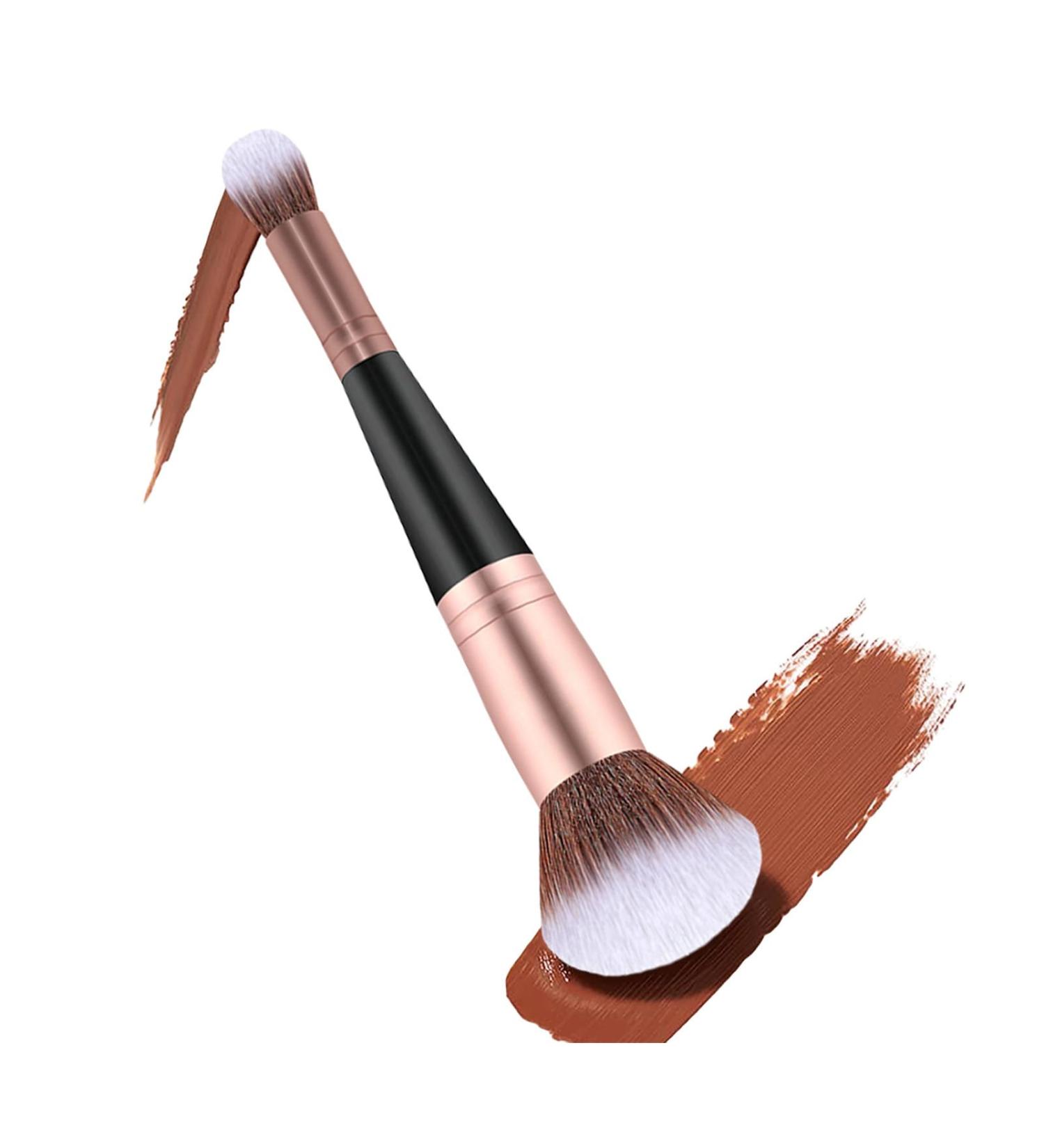 Foundation Brush Double Head Makeup Brush | Multi-purpose Makeup Brush For Foundation Powder Liquid Concealer Cream Blush Black Handle Rose Gold Tube - Buy Online on SooperMarket.com