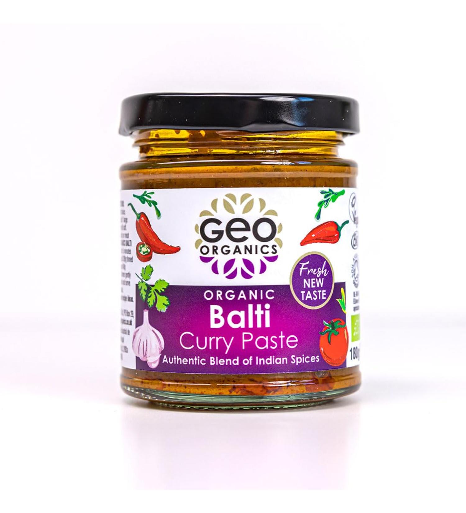 Geo Organics Balti Curry Paste | Organic Curry Paste | 180G | Serves 4 | Vegan Friendly | Authentic Restaurant Recipe Base Pack of 1 Balti Curry Paste 180g (Pack of 1) - Buy Online on SooperMarket.com
