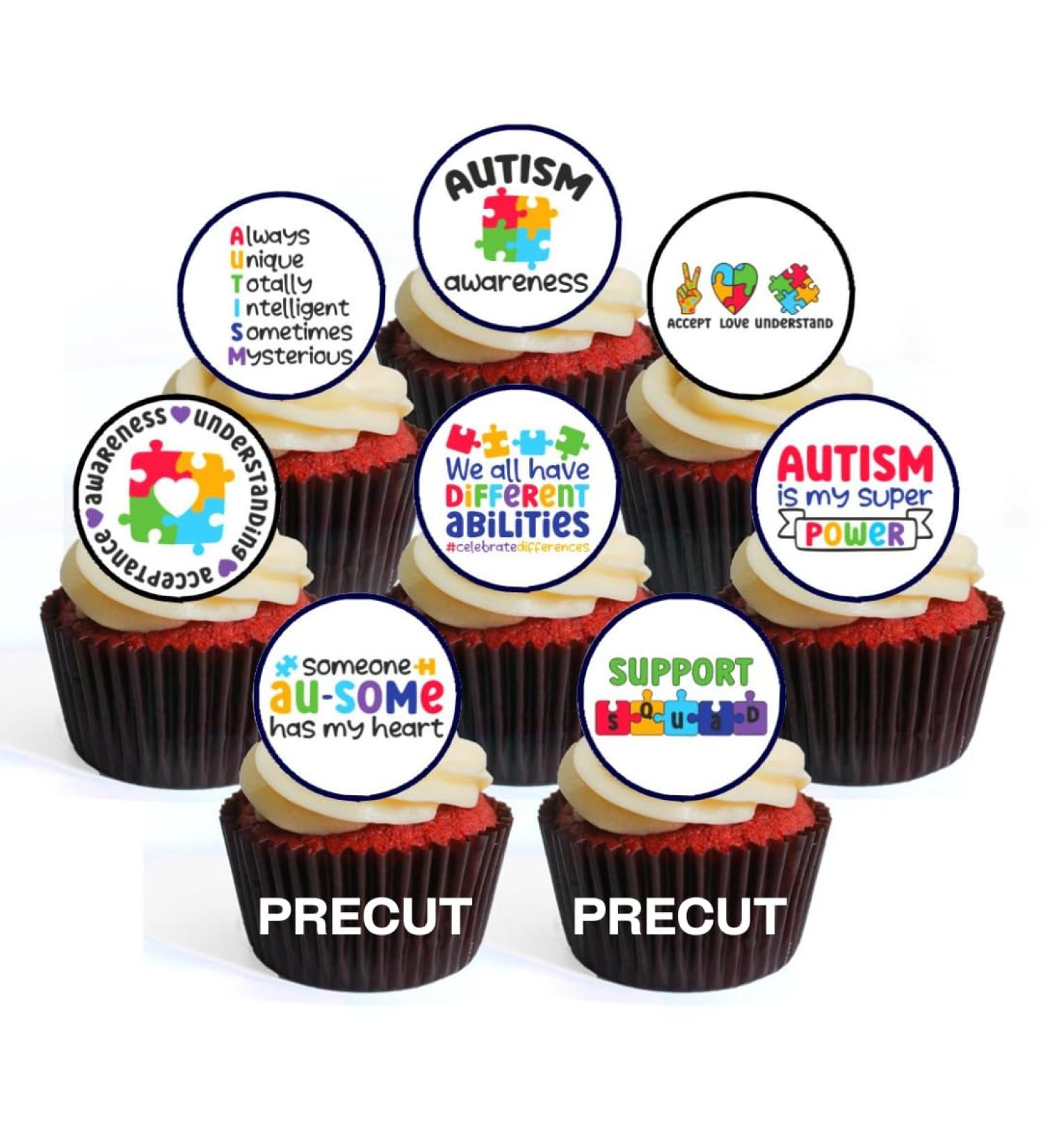 24 PRECUT Autism Awareness Edible Cupcake Toppers - Jigsaw Theme Premium Thickness SWEETENED Vanilla - Wafer Card disc Cake Decorations - Buy Online on SooperMarket.com
