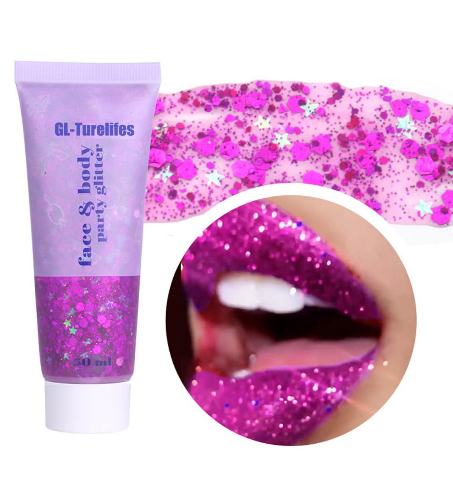 Turelifes Chunky Glitter Gel - Festival Glitter Body Gel for Face, Hair & Nails - 50ml Sparkling Purple - Easy to Apply & Remove - Buy Online on SooperMarket.com