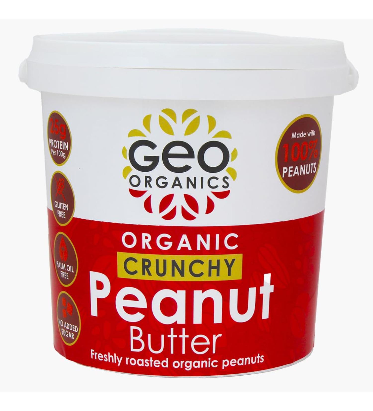 Geo Organics Crunchy Peanut Butter - Made with 100% Organic Roasted Peanuts (1kg Tub) - Natural No Palm Oil No Added Sugar No Salt Hi-Oleic Peanuts High in Protein Gluten Free Vegan Dairy Free Crunchy Peanut Butter 1 kg (Pack of 1) - Buy Online on SooperMarket.com