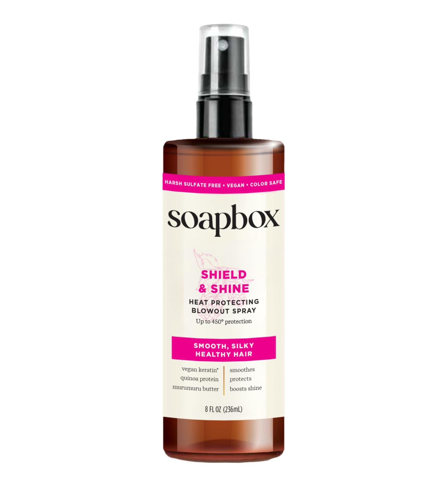 Soapbox Heat Protectant Spray - 8oz 3-in-1 Heat Protection Shine Boosting & Anti-Frizz - Vegan Silicone & Sulfate Free Color Safe Hair Care - Buy Online on SooperMarket.com