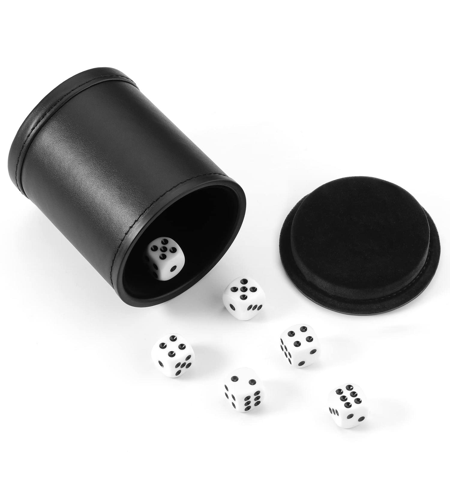 PU Leather Dice Cup with Lid and Felt-Lined Shaker - Set of 6 Dice Included for Yahtzee and Farkle Board Games - Buy Online on SooperMarket.com