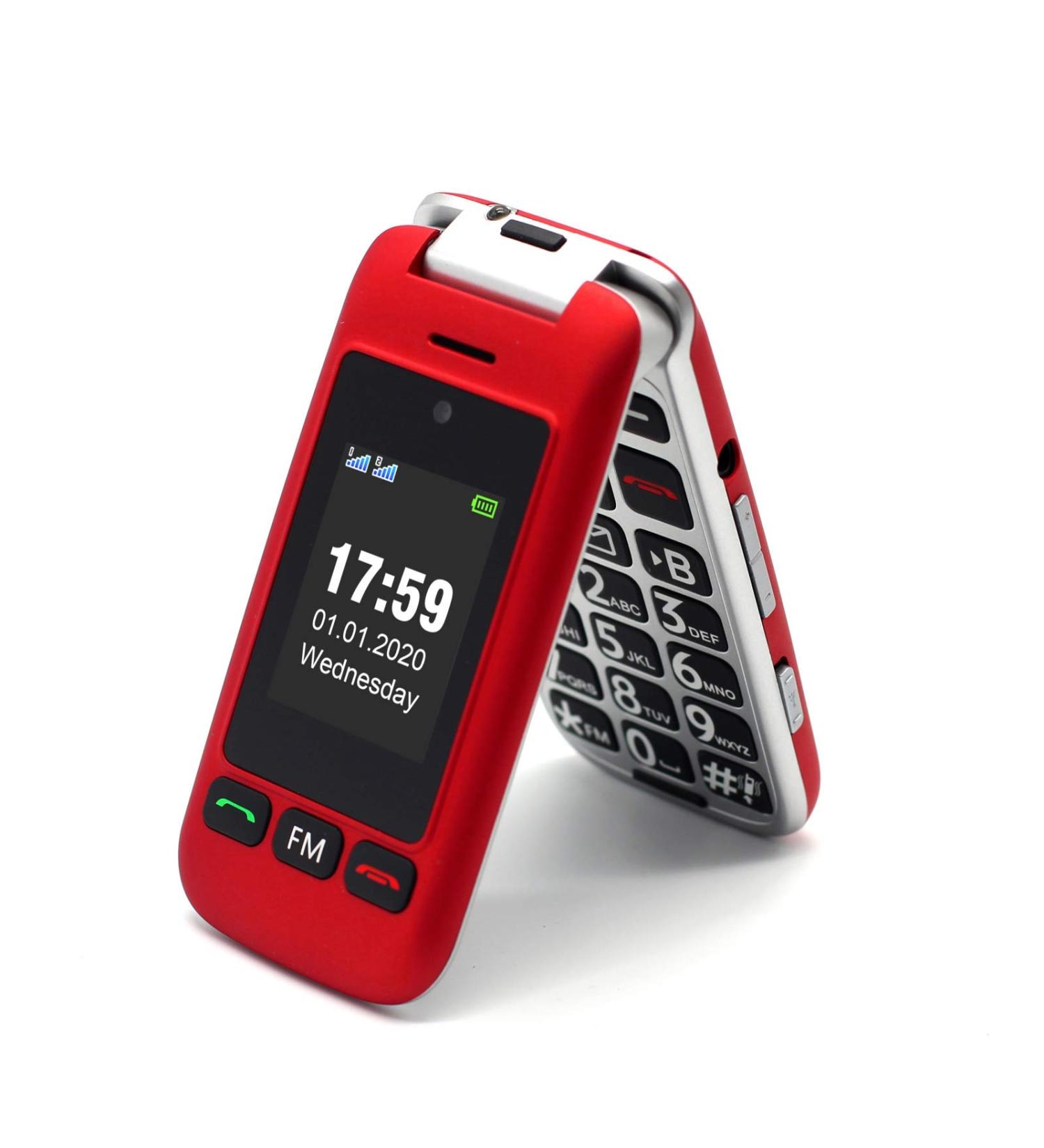 Artfone Dual Screen Flip Phone for Elderly | Easy-to-Use Big Button Mobile Phone | SOS Button & Loud Speaker | 2.4 LCD Display | Red - Buy Online on SooperMarket.com