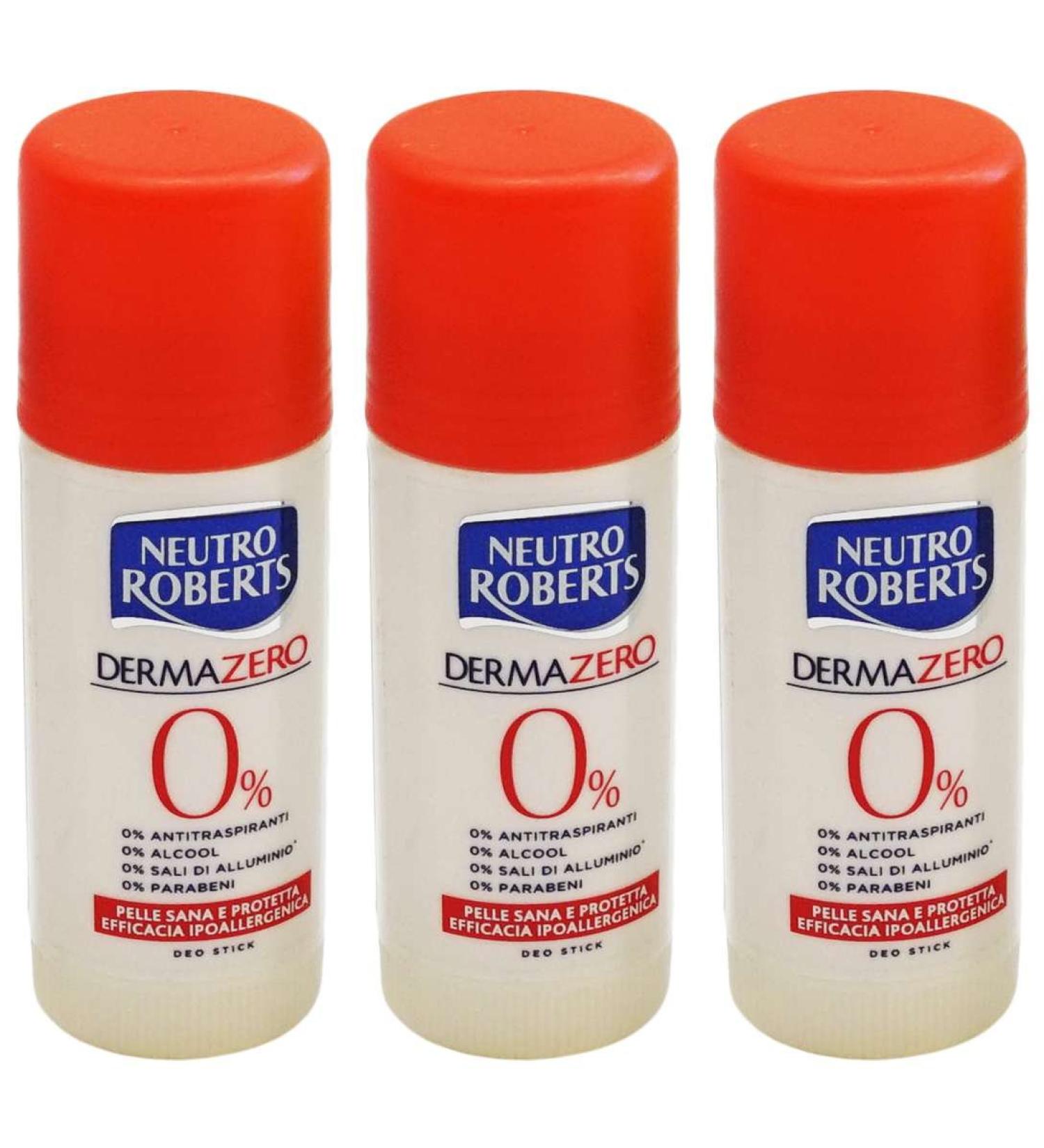 Neutro Roberts:"Dermazero" Deodorant 1.35 Fluid Ounces (40ml) Deo Stick (Pack of 3) Italian Import