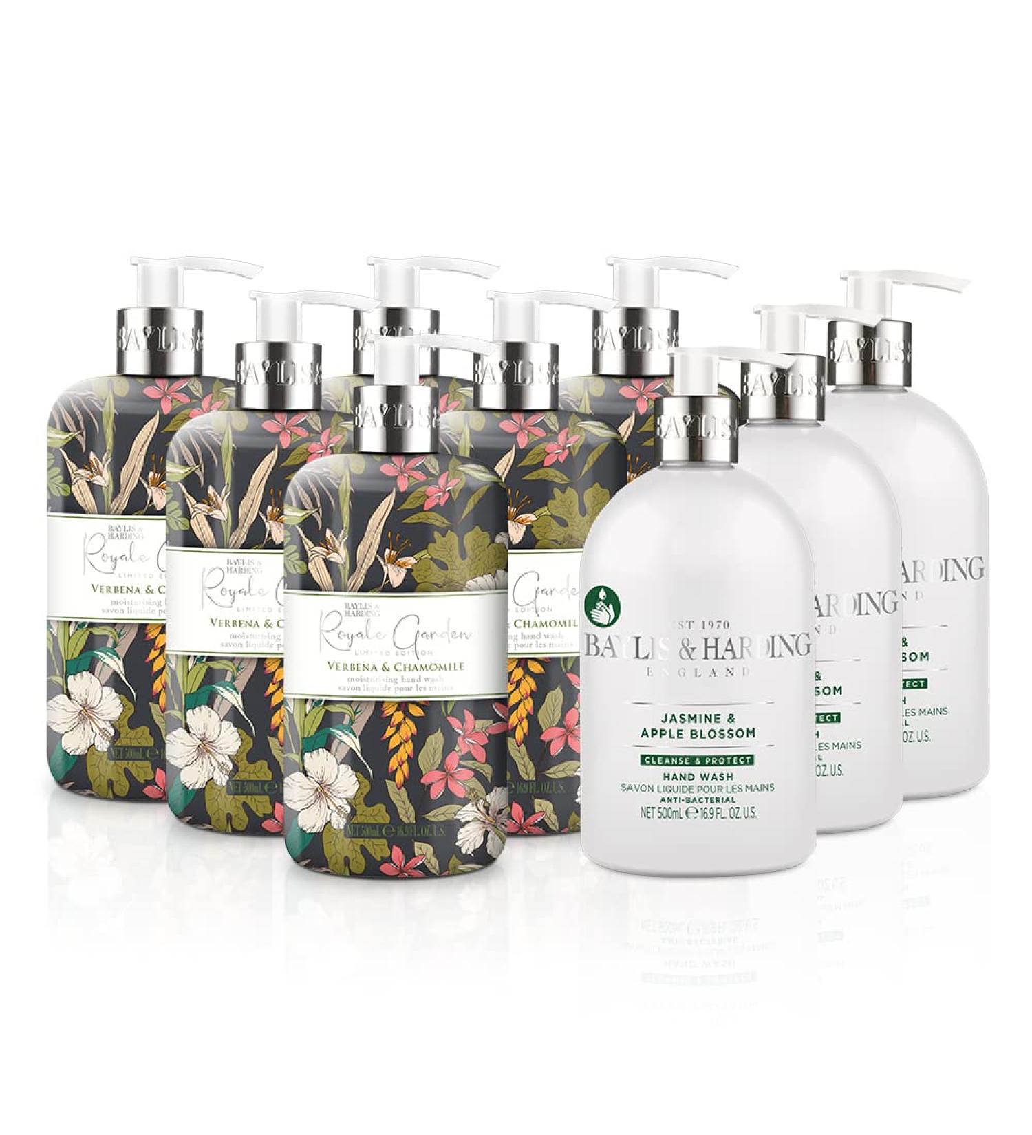 Baylis & Harding Hand Wash Bundle 6 x 500ml Royale Garden Limited Edition Verbena & Chamomile + 3 x 500ml Anti-Bacterial Jasmine & Apple Blossom - Vegan Friendly | 9 Bottles - Buy Online on SooperMarket.com