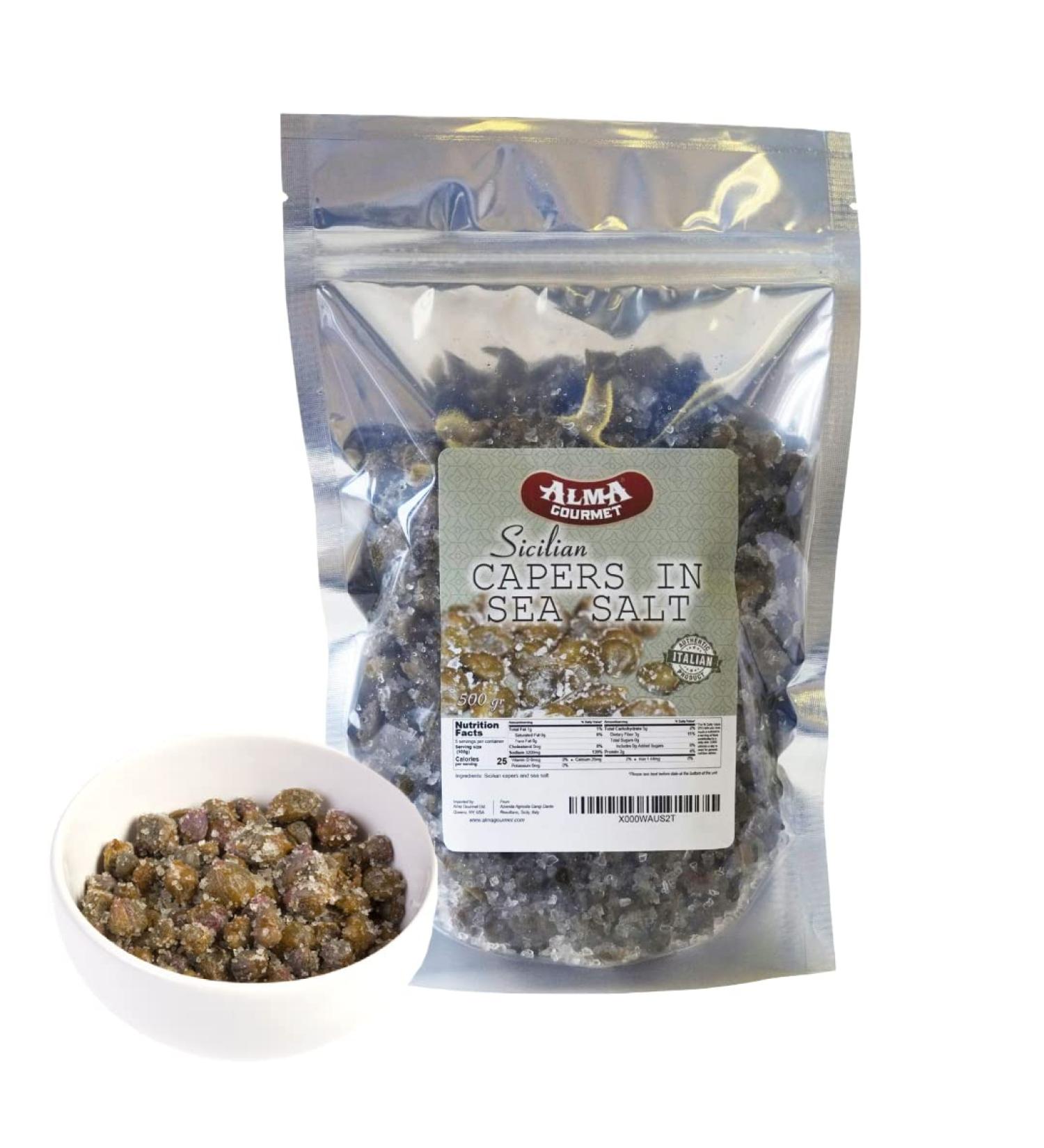 Alma Gourmet Sicilian Capers in Sea Salt Imported from Italy |1.1 Pound (500g) - Buy Online on SooperMarket.com